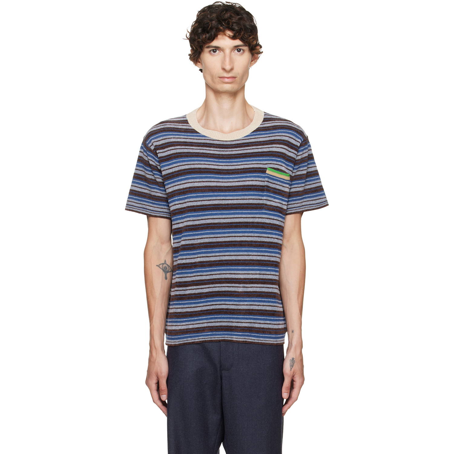 Maison Margiela Blue Striped Wool Crewneck T-shirt