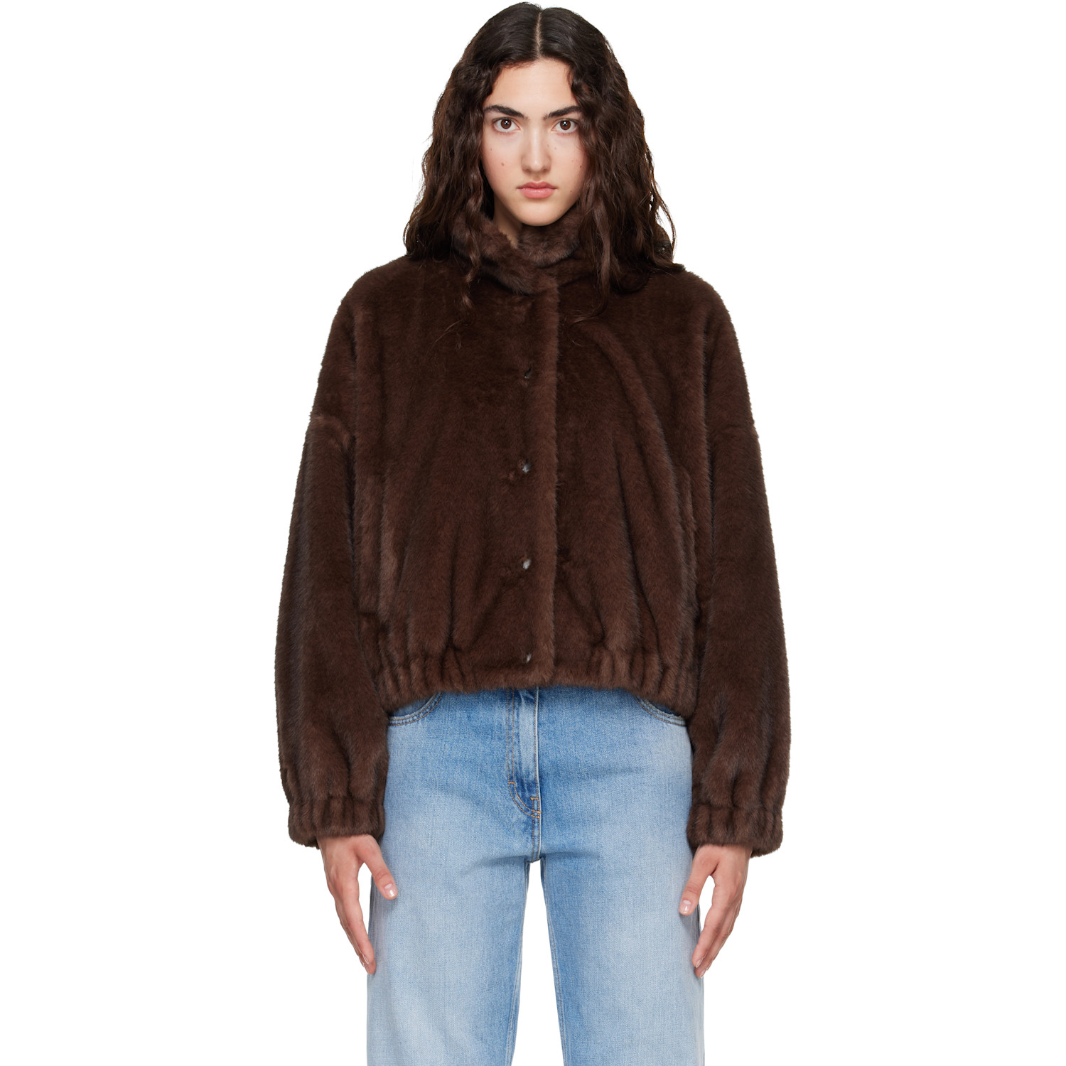 Weekend Max Mara Brown Anemone Faux-fur Jacket In 001brown