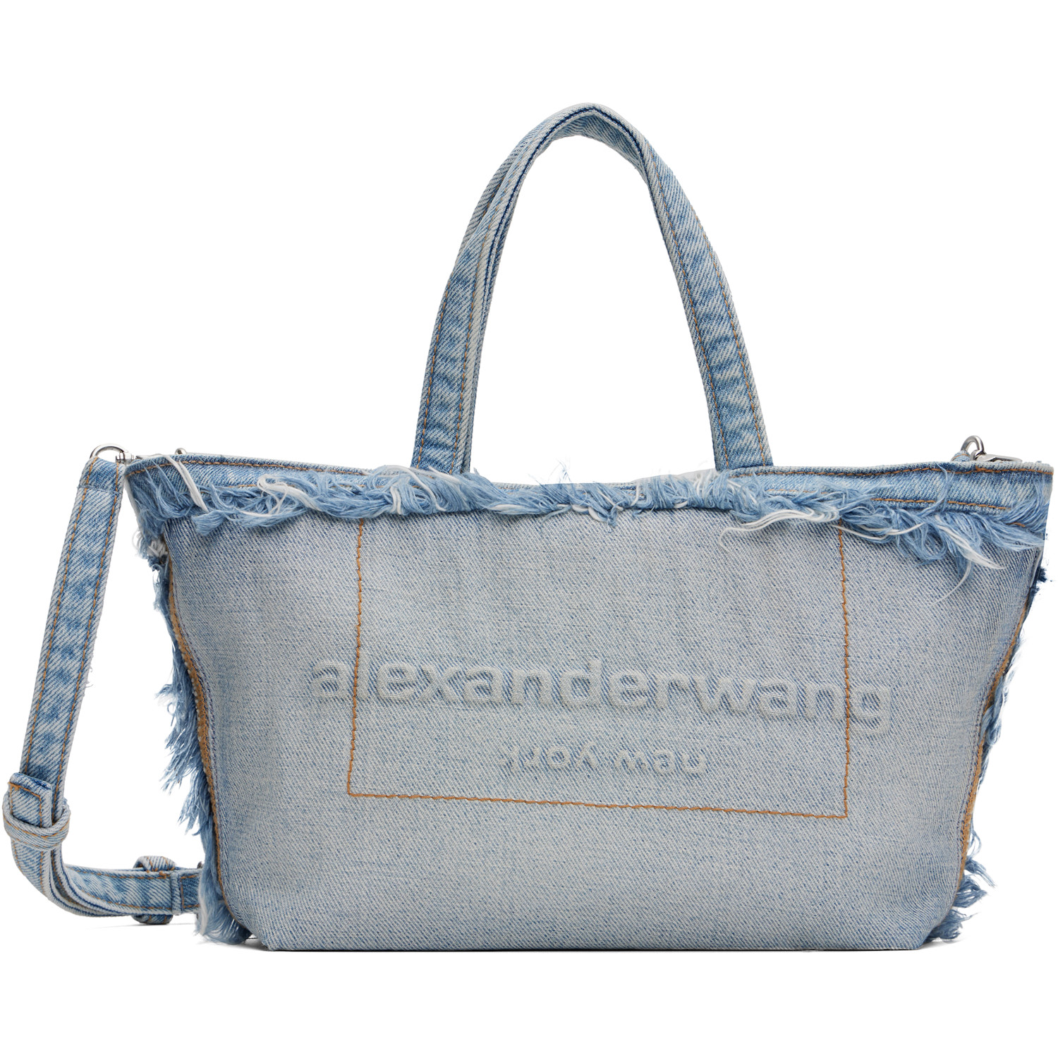 Alexander Wang Blue Punch Small Fray Tote In Bleach Blue