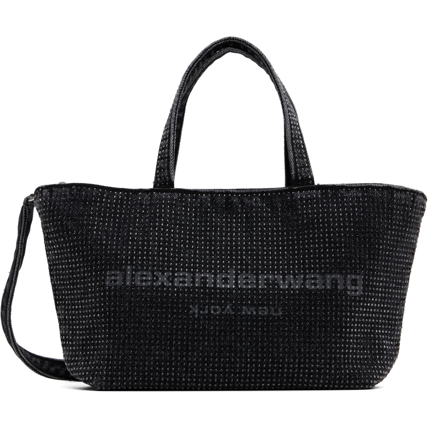 Alexander Wang Black Punch Crystal Mini Tote In Grey Aged