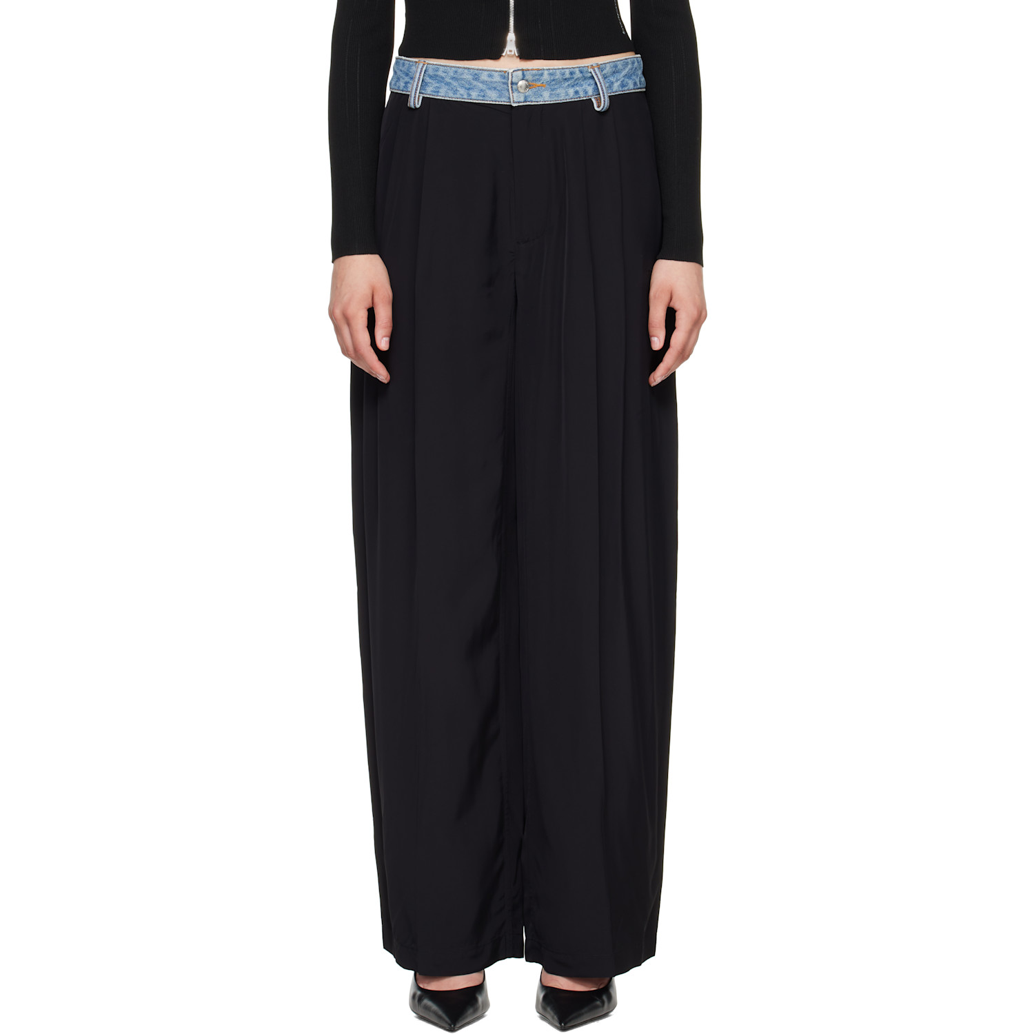 Alexander Wang Black Denim Waistband Mid-Rise Trousers