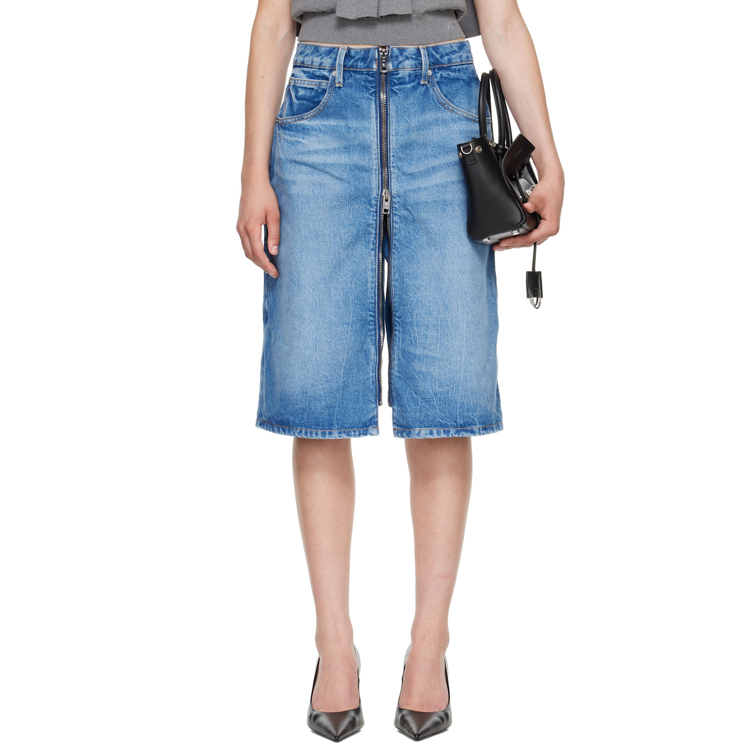 Alexander Wang Blue Zip Front Midi Skort