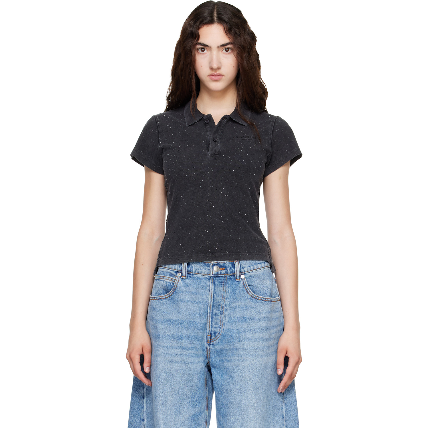 Alexander Wang Black Shrunken Polo In Washed Black