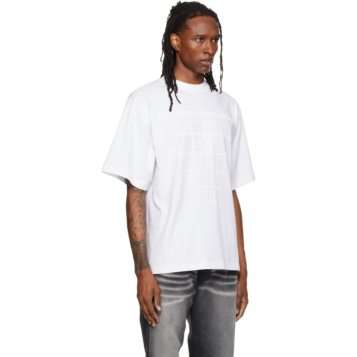 Alexander Wang White Gradient Logo Short Sleeve T-shirt In White