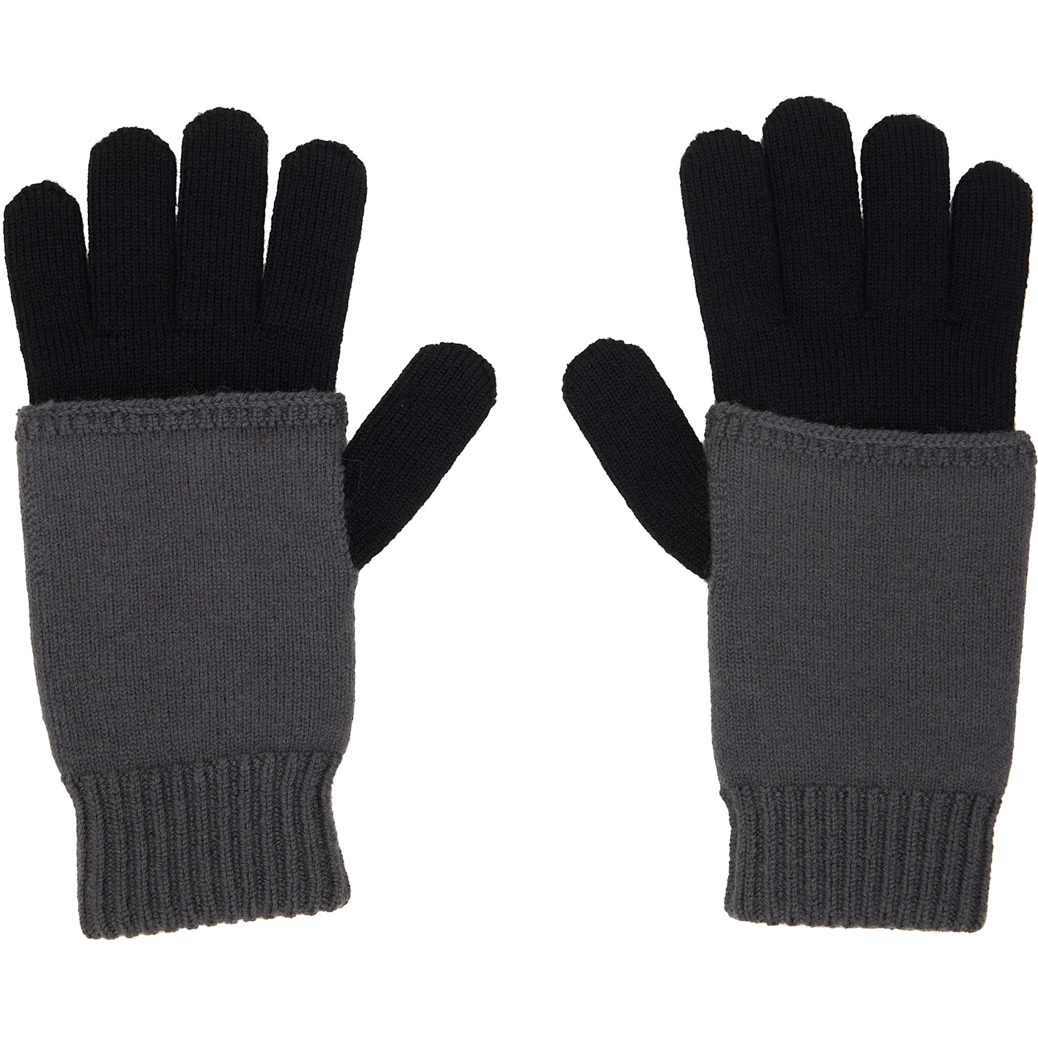 MM6 Maison Margiela Black & Gray Two-Tone Knit Gloves