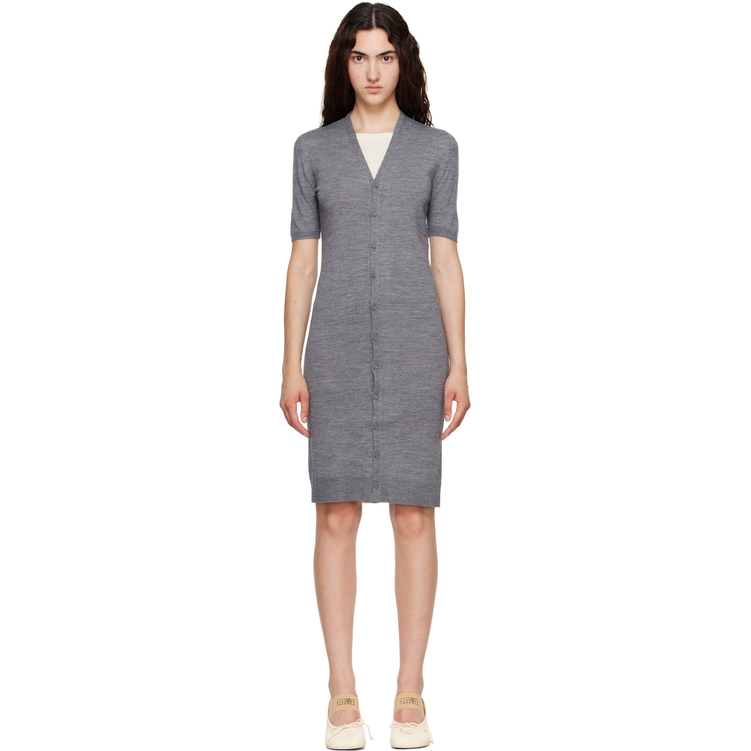 MM6 Maison Margiela Gray & Off-White Trompe L'Oeil Cardigan Midi Dress