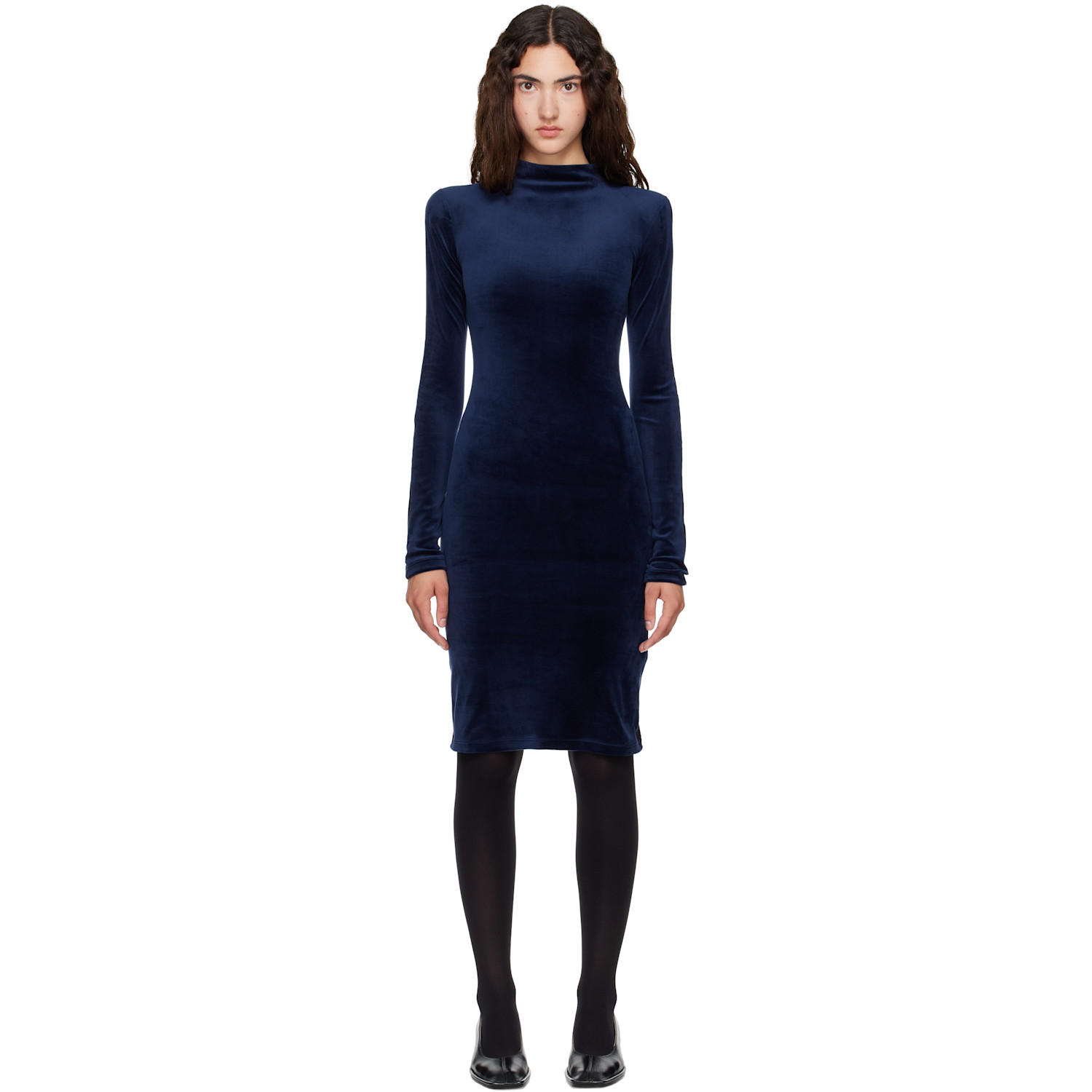 MM6 Maison Margiela Navy & Black Long Sleeve Midi Dress