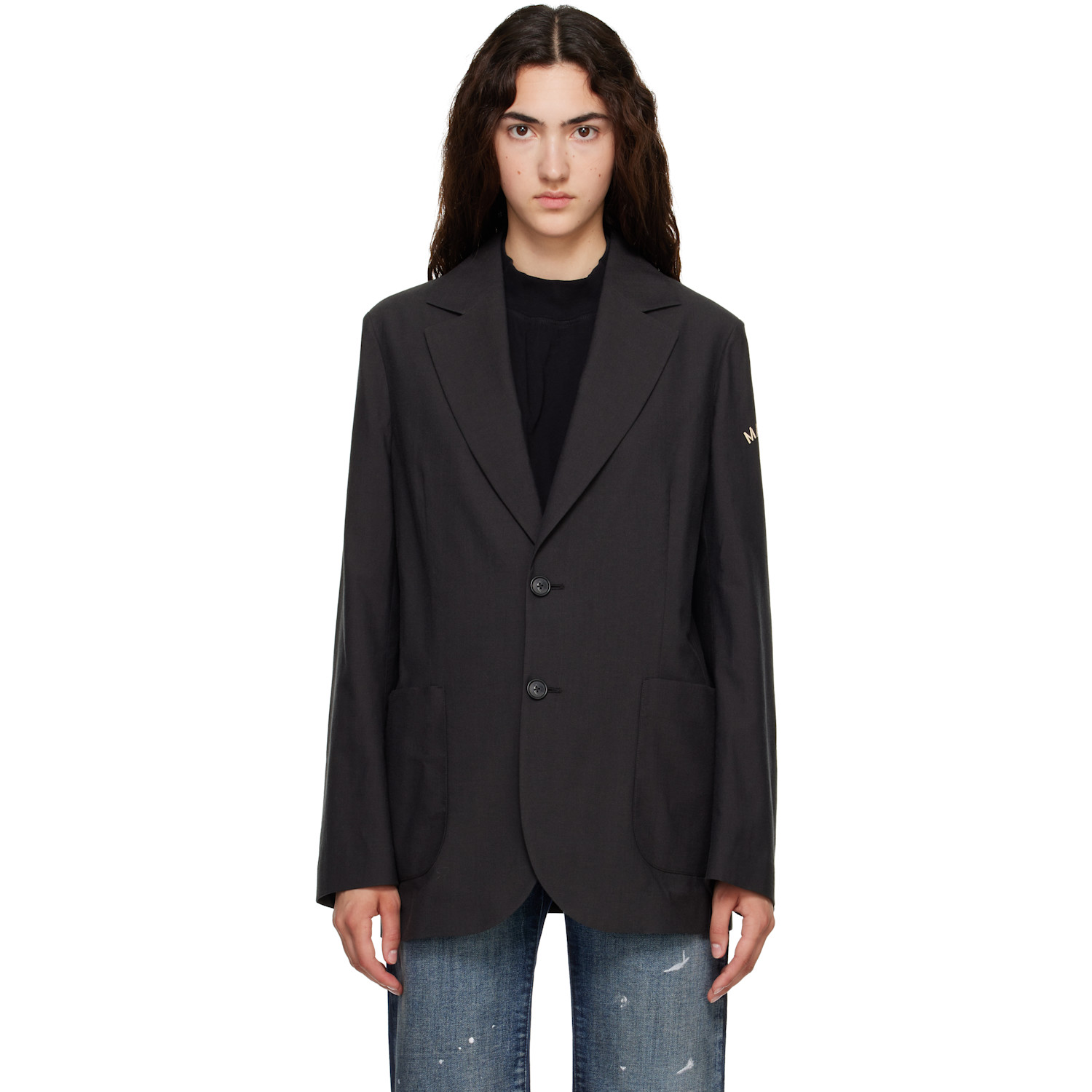 MM6 Maison Margiela Black Wool-Blend Blazer