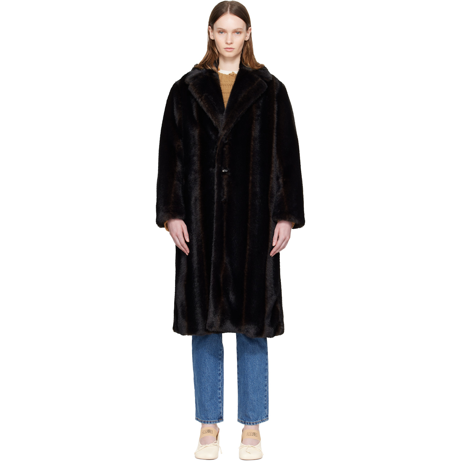 MM6 Maison Margiela Brown Faux-Fur Coat