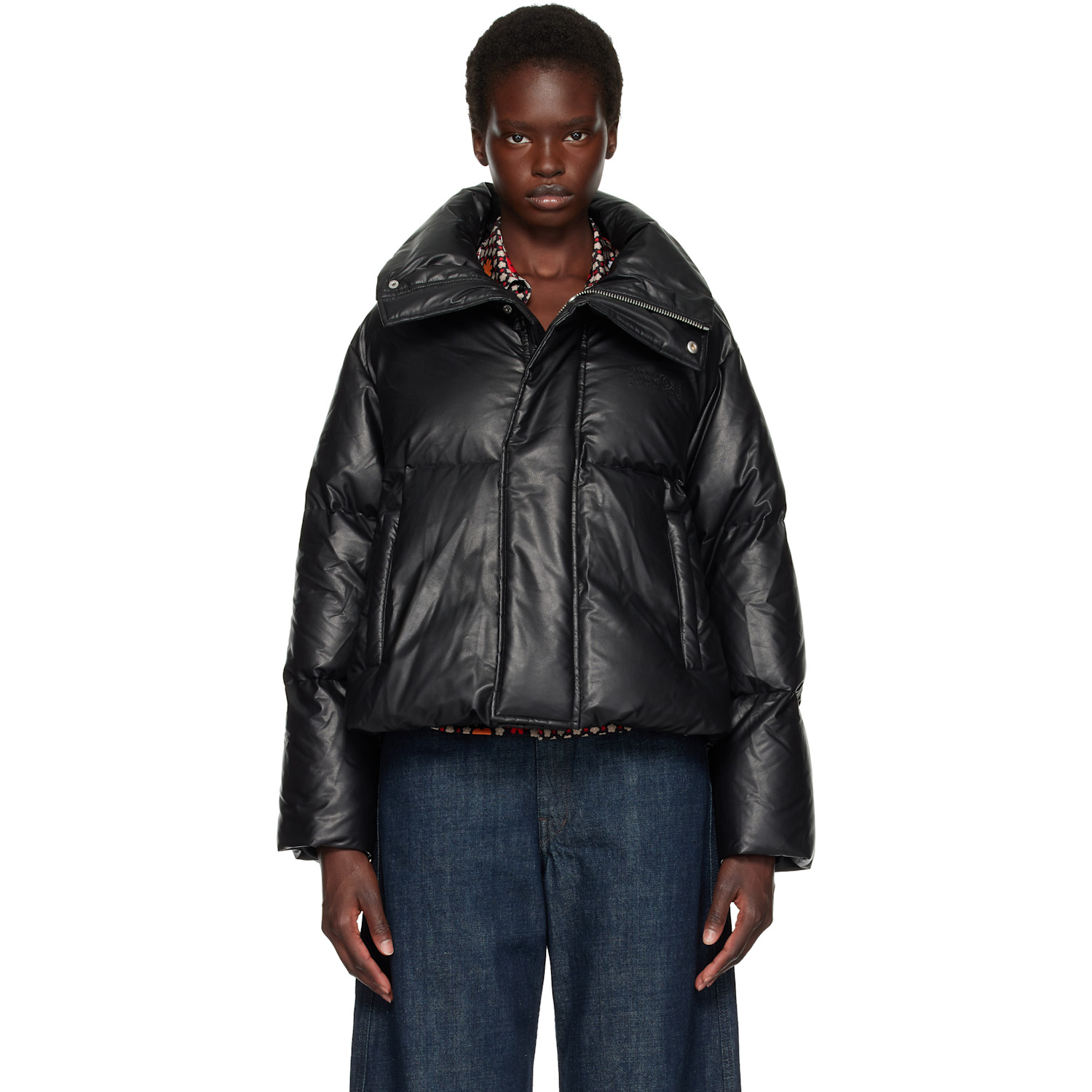 MM6 Maison Margiela Black Padded Faux-Leather Down Jacket