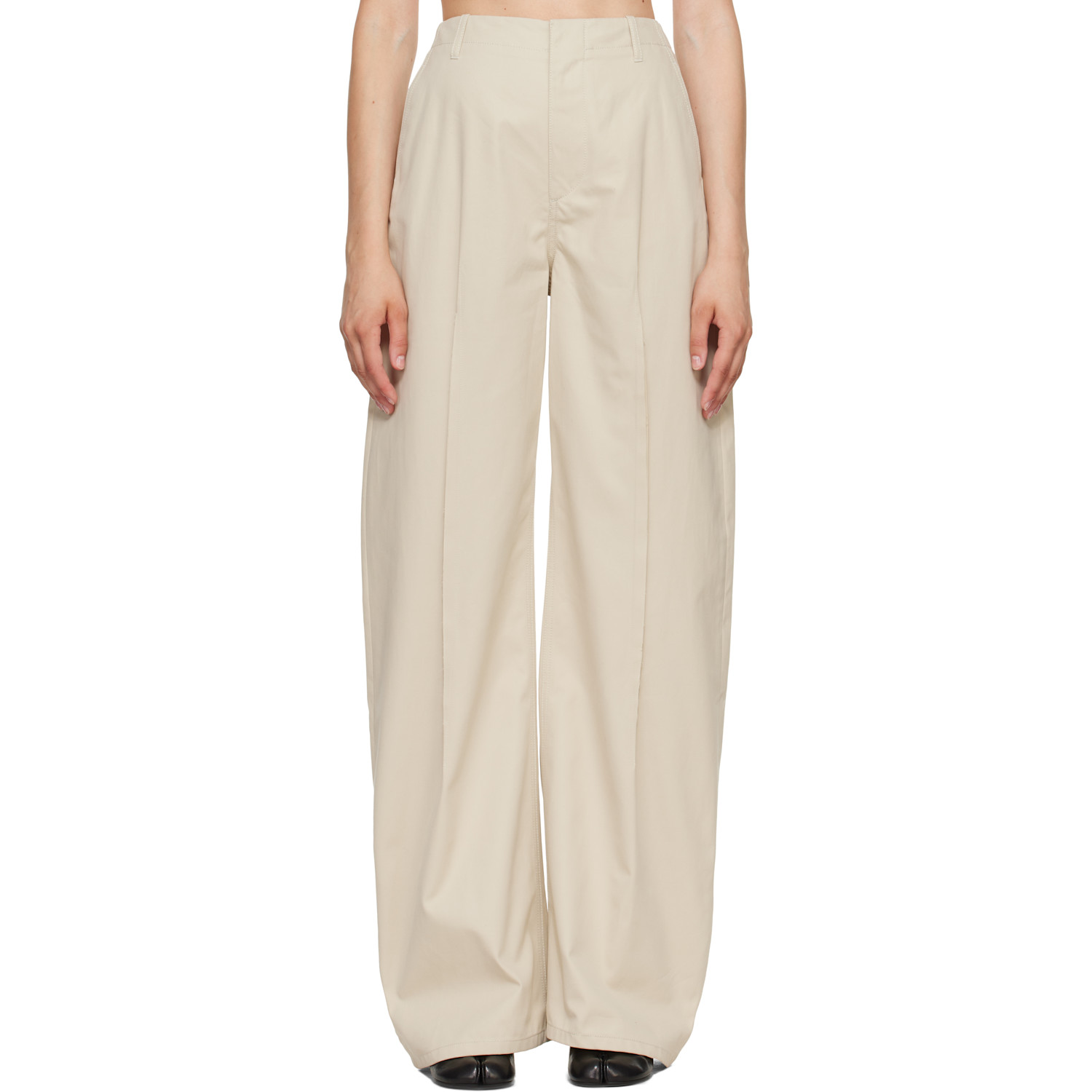 MM6 Maison Margiela Off-White Light Cotton Twill Wide-Leg Trousers