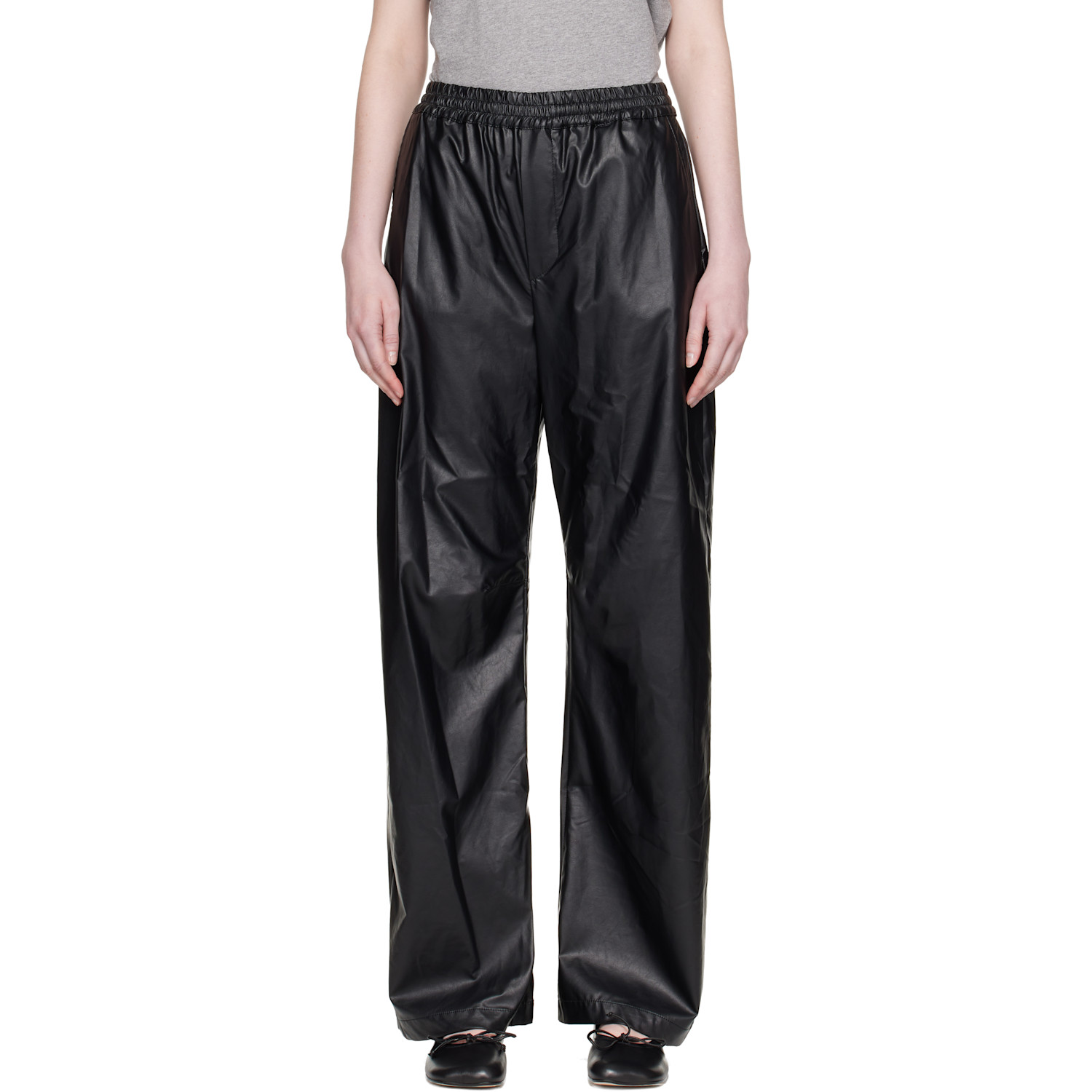 MM6 Maison Margiela Black Light Wide-Leg Faux-Leather Trousers