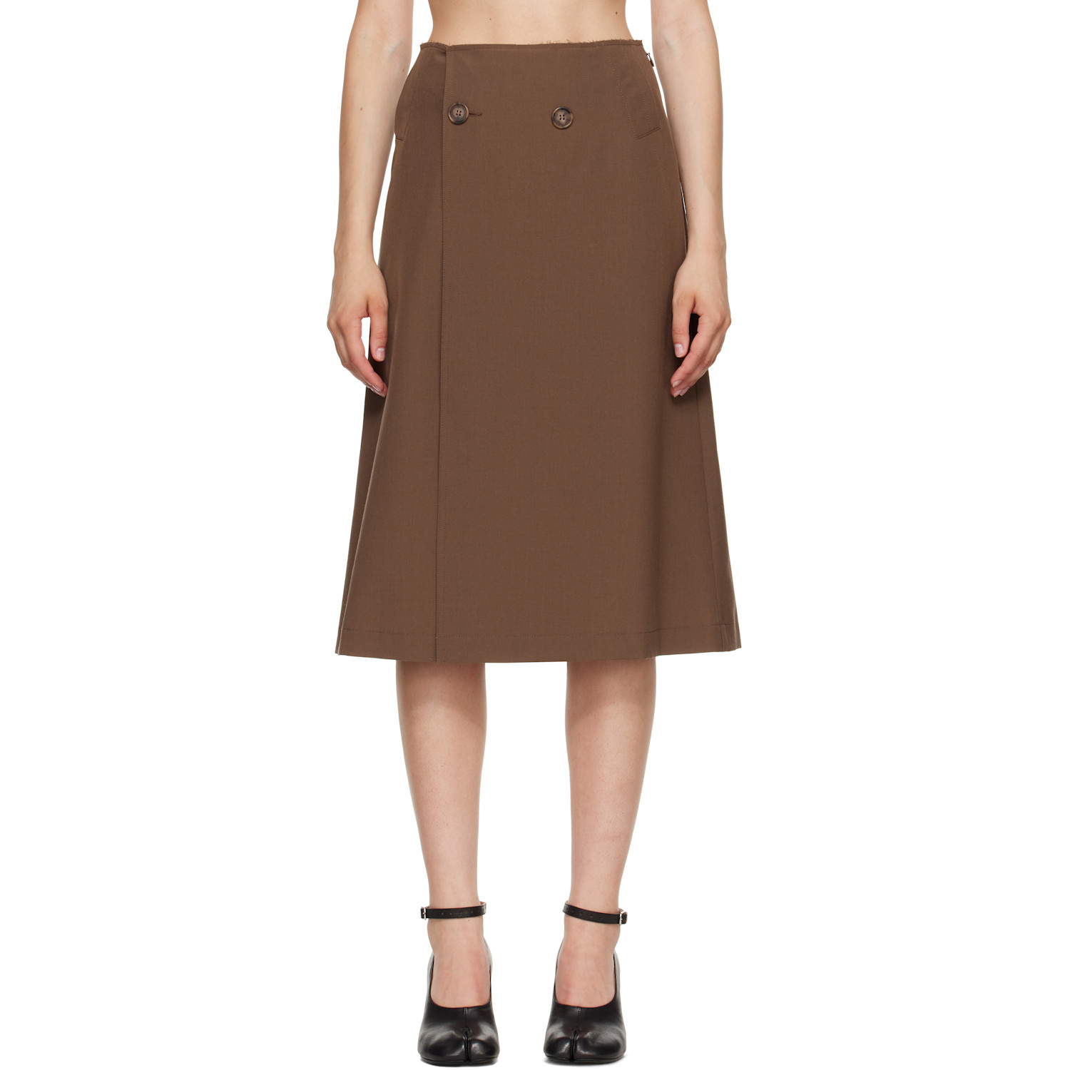 MM6 Maison Margiela Brown Double Breasted Midi Skirt
