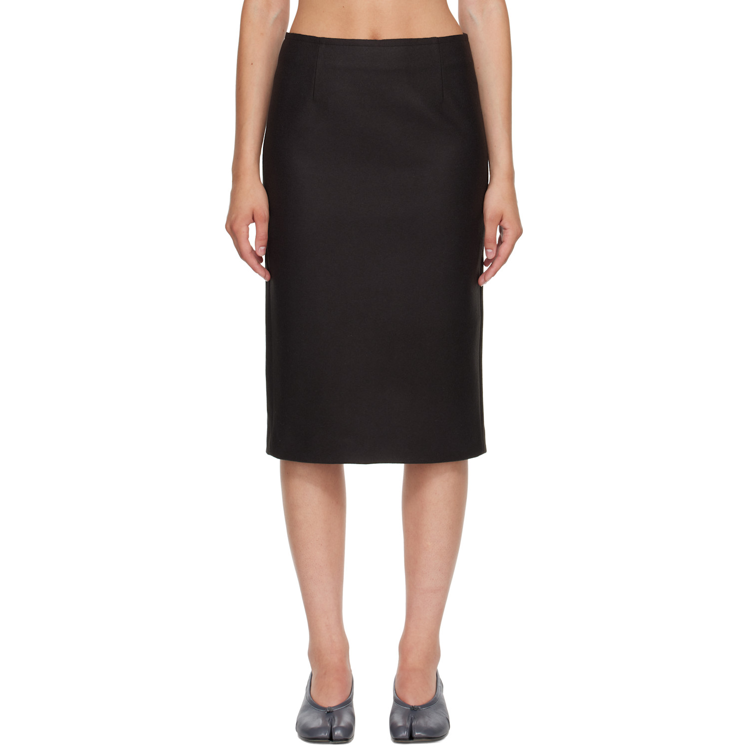 MM6 Maison Margiela Black Wool Felt Midi Skirt