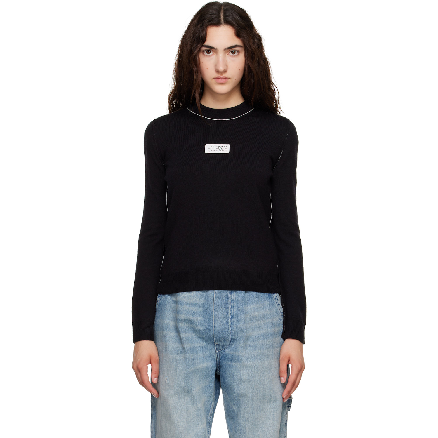 MM6 Maison Margiela Black Contrast-Trimmed Wool Blend Knit Sweater