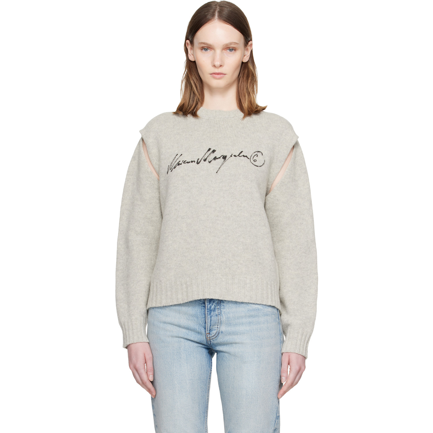 MM6 Maison Margiela Gray Handwritten Knit Sweater