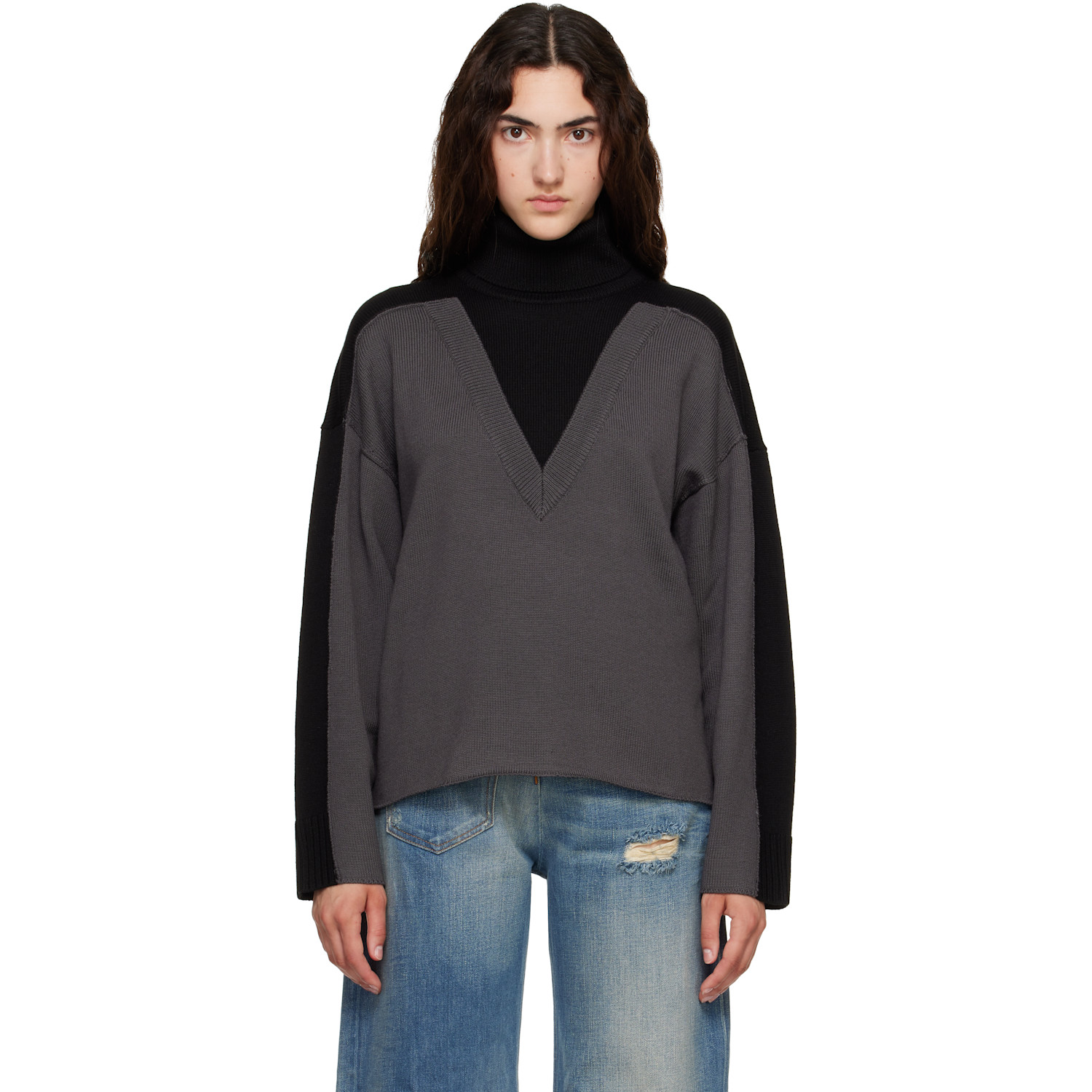 MM6 Maison Margiela Black & Gray Trompe L'Oeil Turtleneck