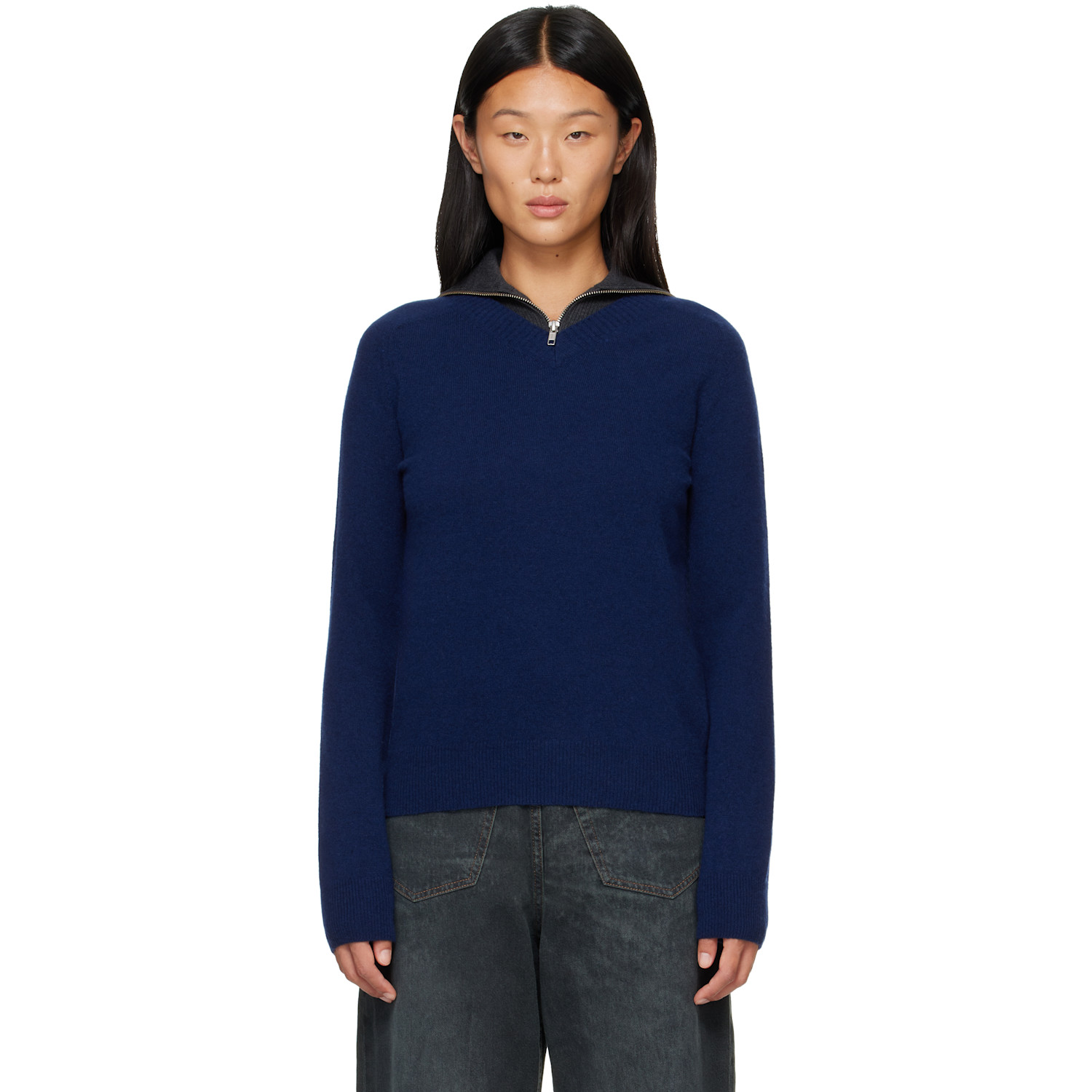 MM6 Maison Margiela Navy & Gray Layered Neckline Pullover Sweater