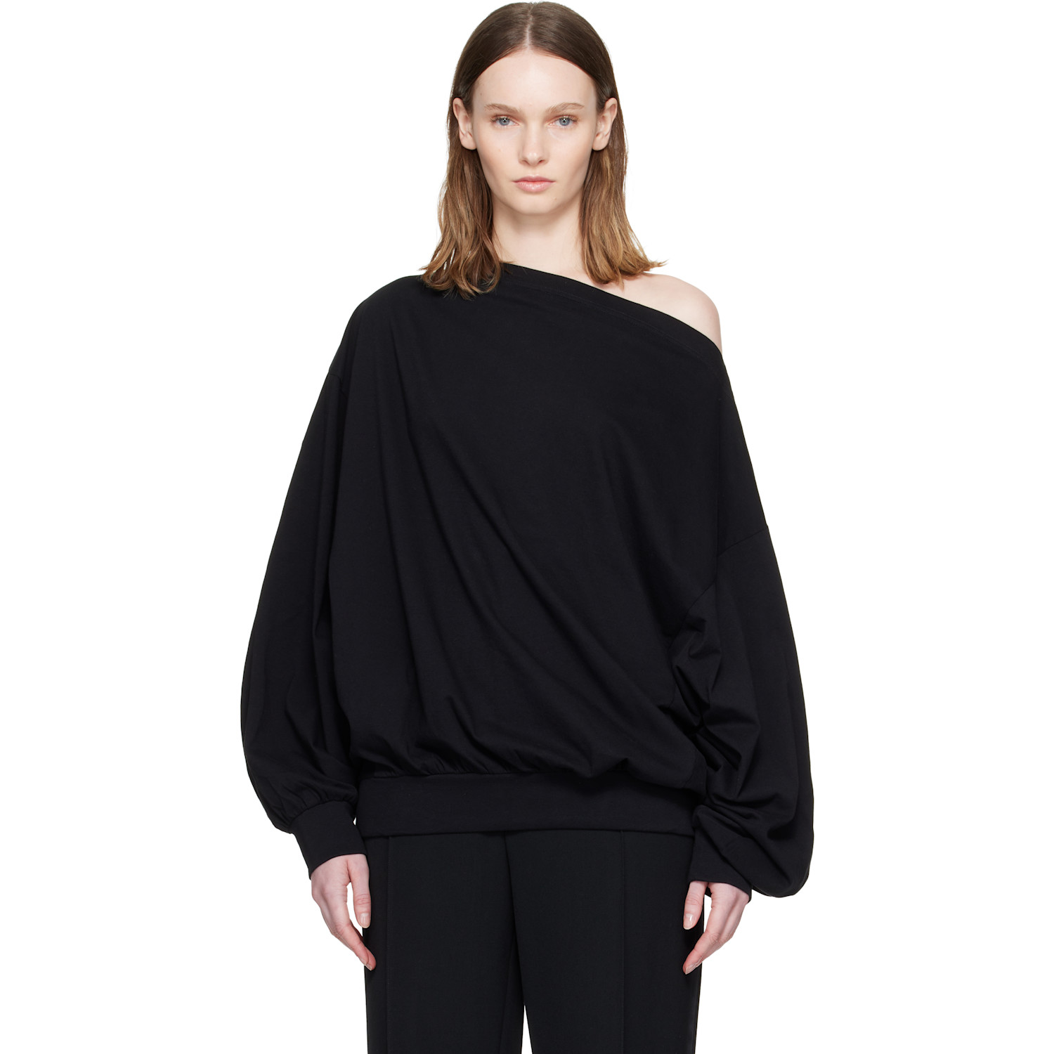 MM6 Maison Margiela Black Long-Sleeved Asymmetric Top