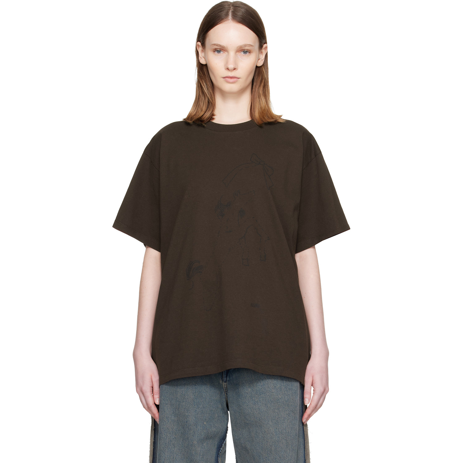 MM6 Maison Margiela Brown Horse Print Cotton T-shirt