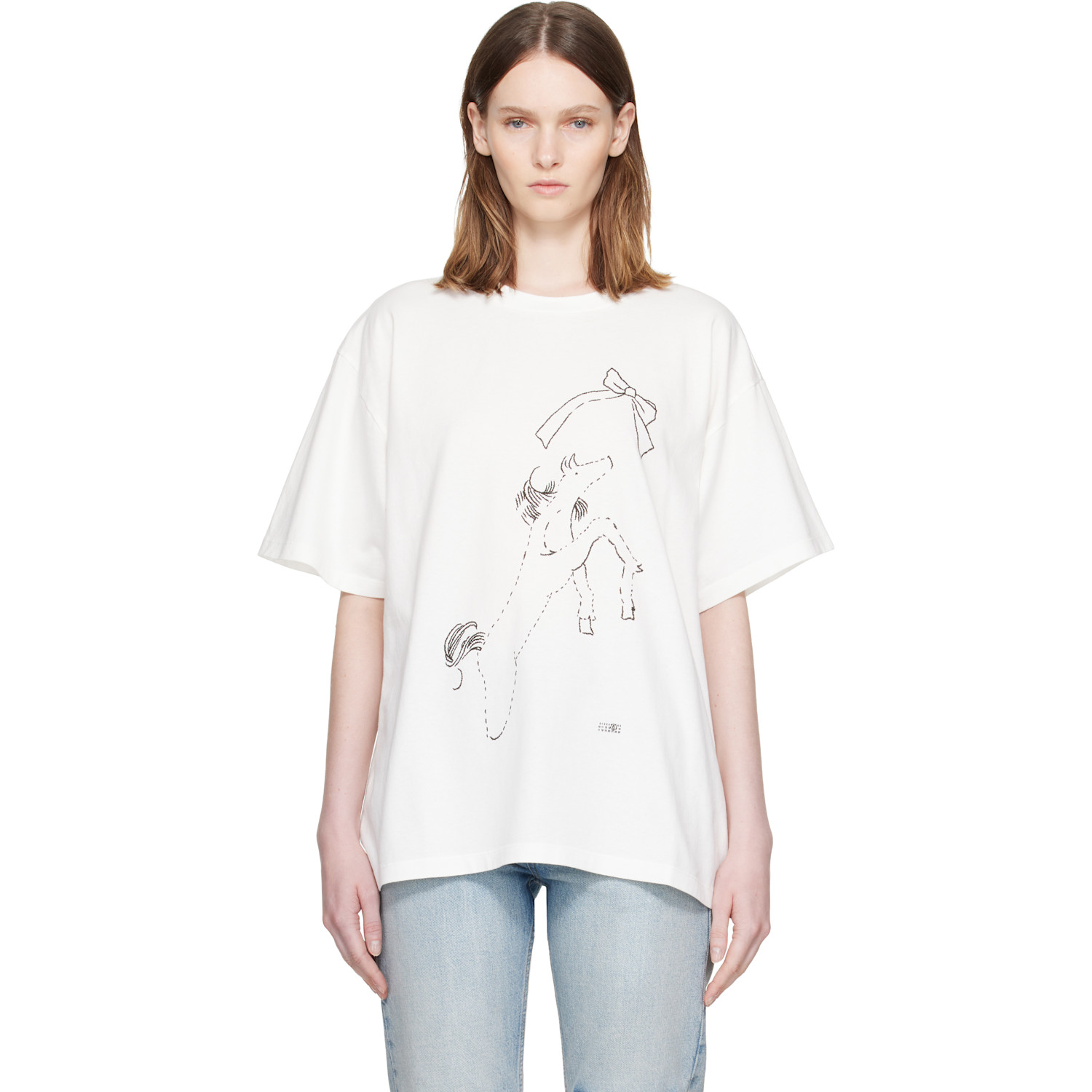 MM6 Maison Margiela Off-White Horse Print Cotton T-shirt