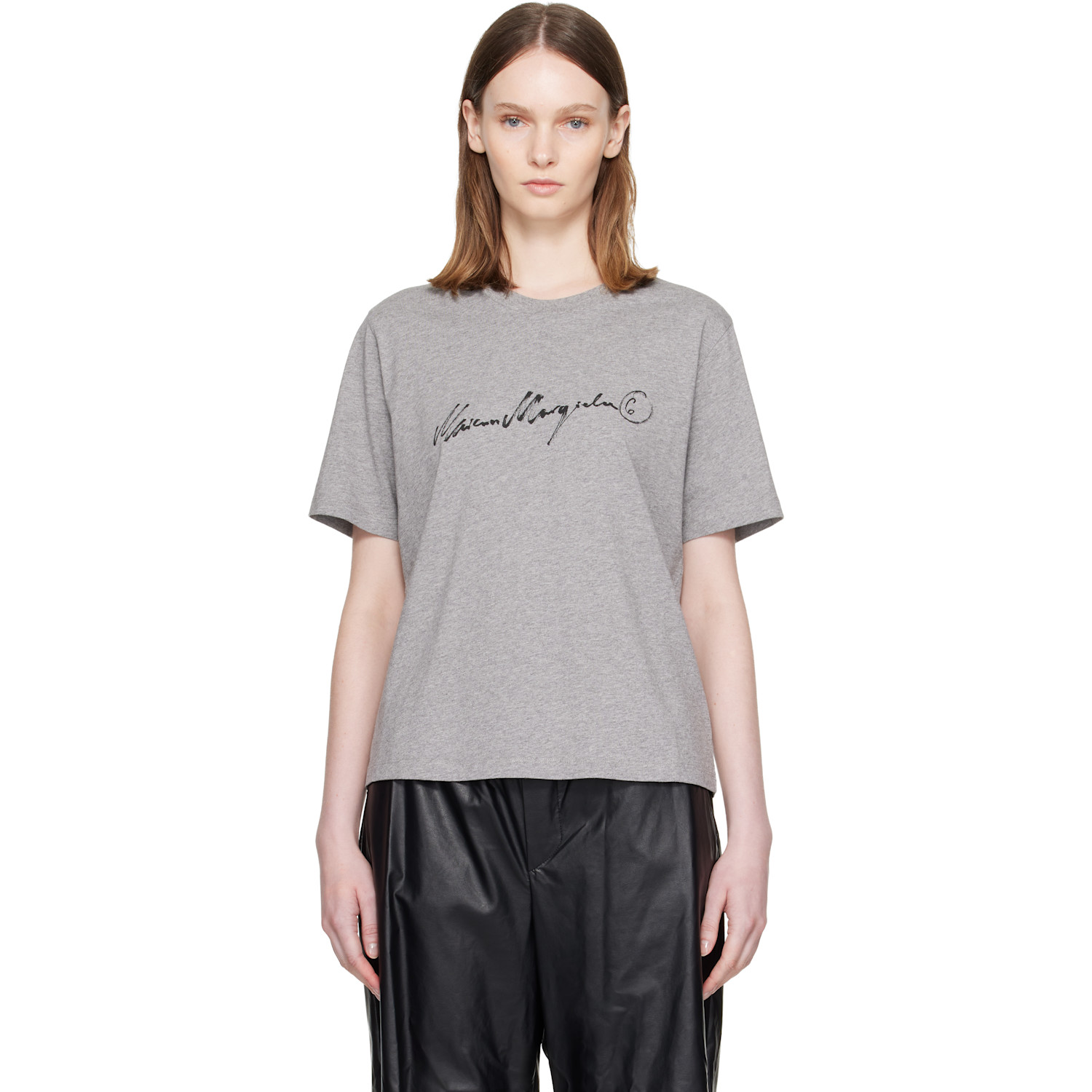 MM6 Maison Margiela Gray Handwritten-Print Cotton Jersey T-shirt