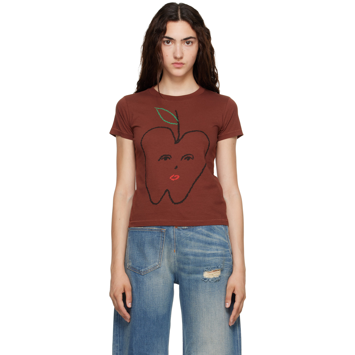 MM6 Maison Margiela Brown 'Apple' Cropped T-shirt