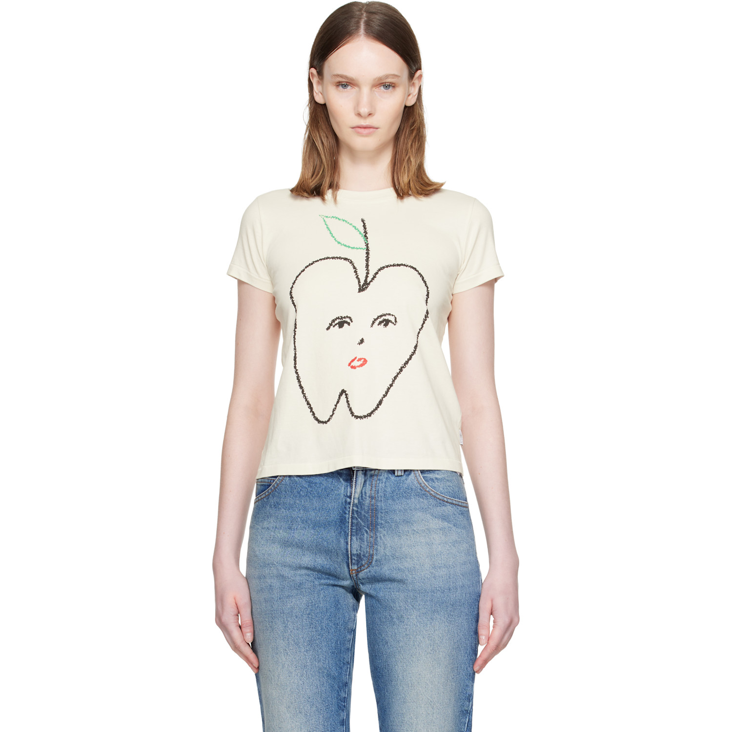 MM6 Maison Margiela Beige Apple Cropped T-shirt