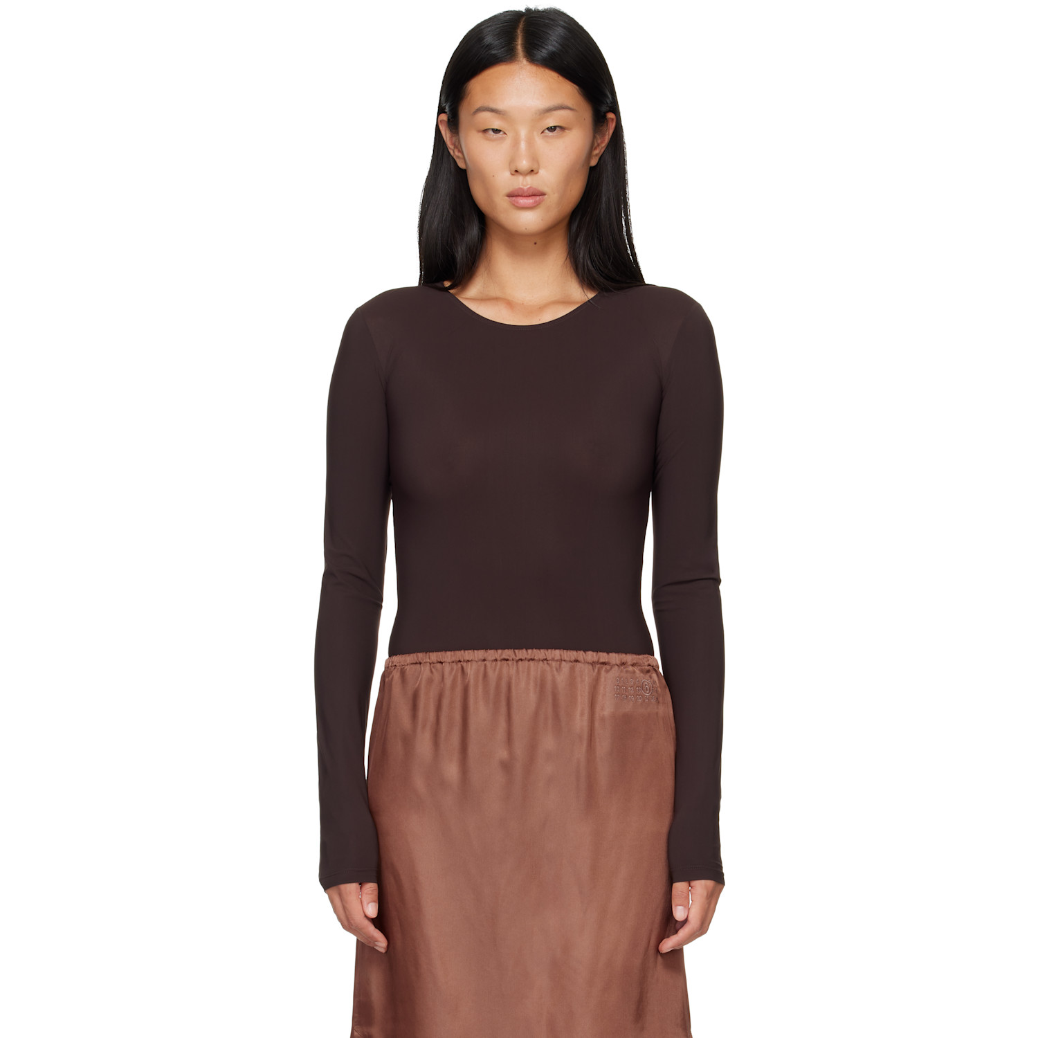 MM6 Maison Margiela Brown Lycra Jersey Bodysuit