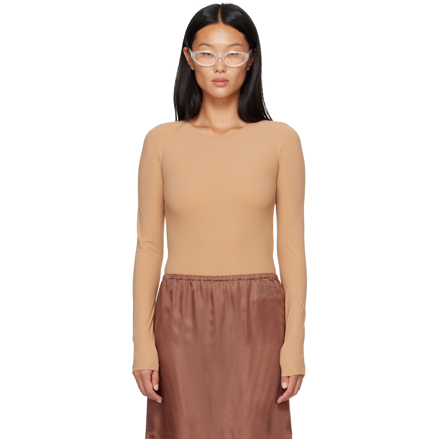 MM6 Maison Margiela Beige Lycra Jersey Bodysuit