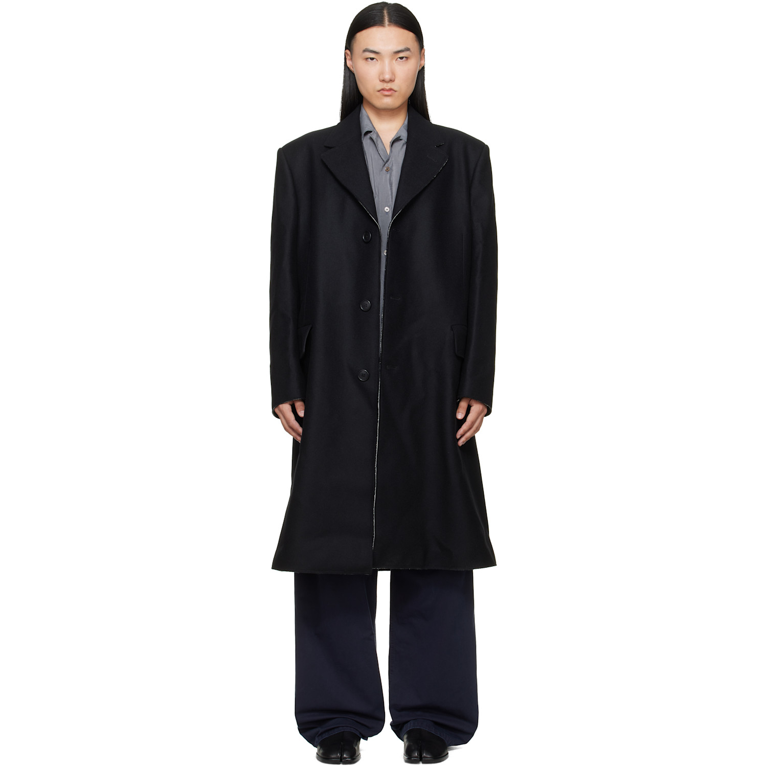MM6 Maison Margiela Black Wool Felt Single-Breasted Coat