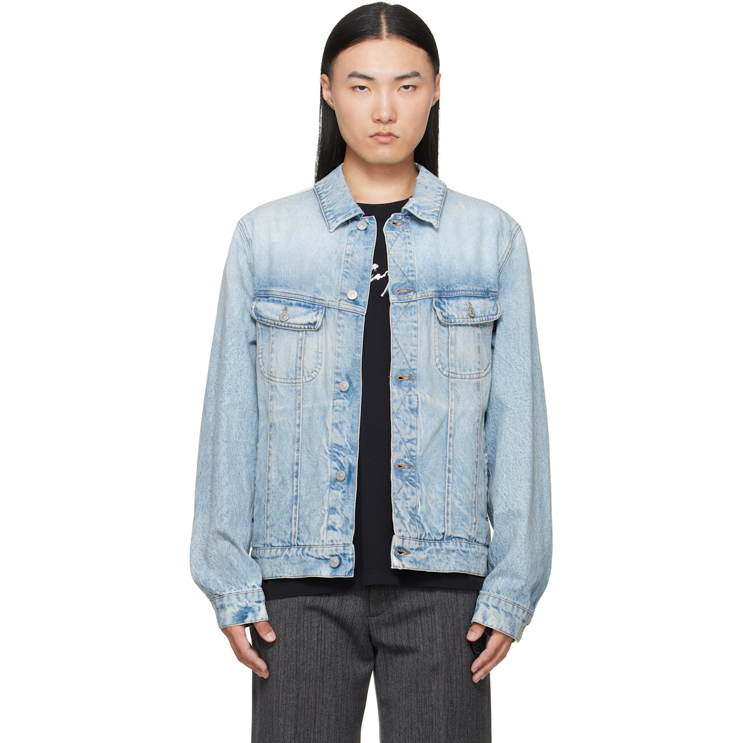 MM6 Maison Margiela Blue Poplin Trim Denim Jacket