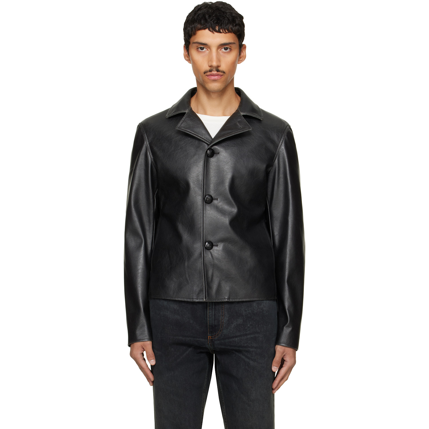 MM6 Maison Margiela Black Sports Faux-Leather Jacket