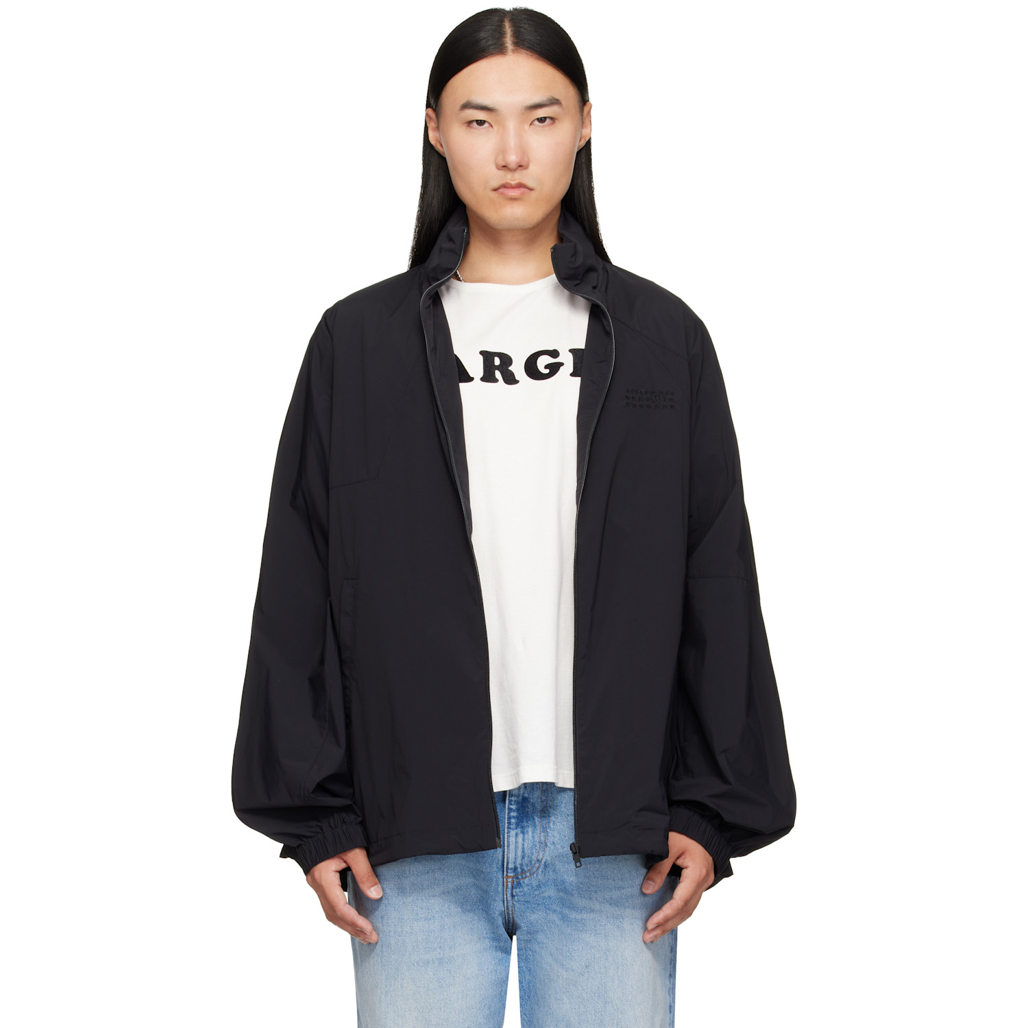 MM6 Maison Margiela Black Nylon Zip Jacket