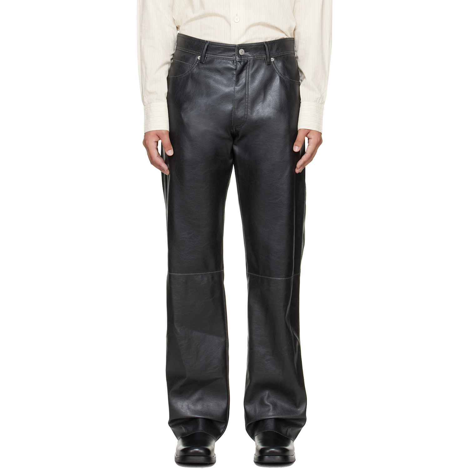 MM6 Maison Margiela Black Faux-Leather Pants