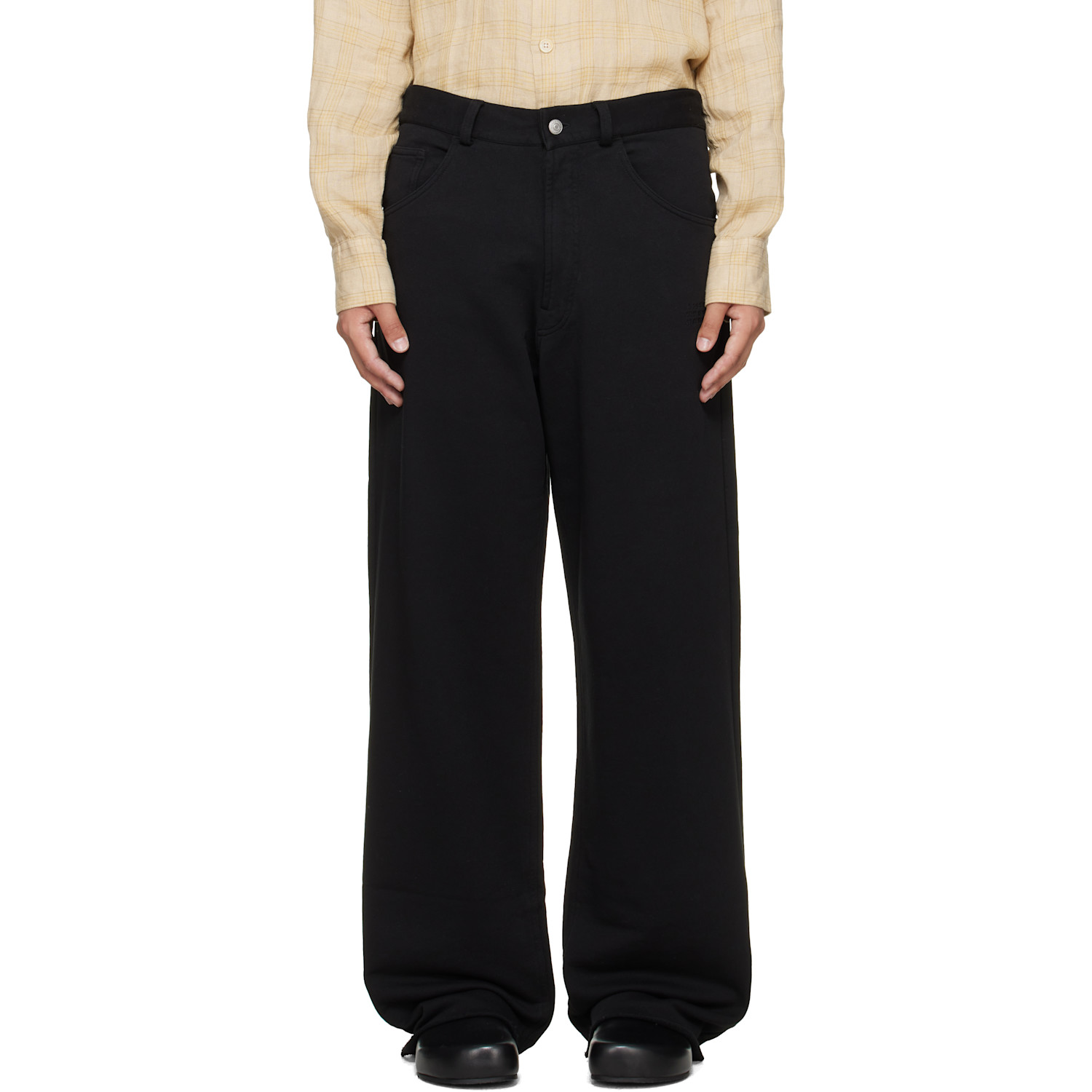 MM6 Maison Margiela Black Logo-Embroidered Unbrushed Cotton Trousers