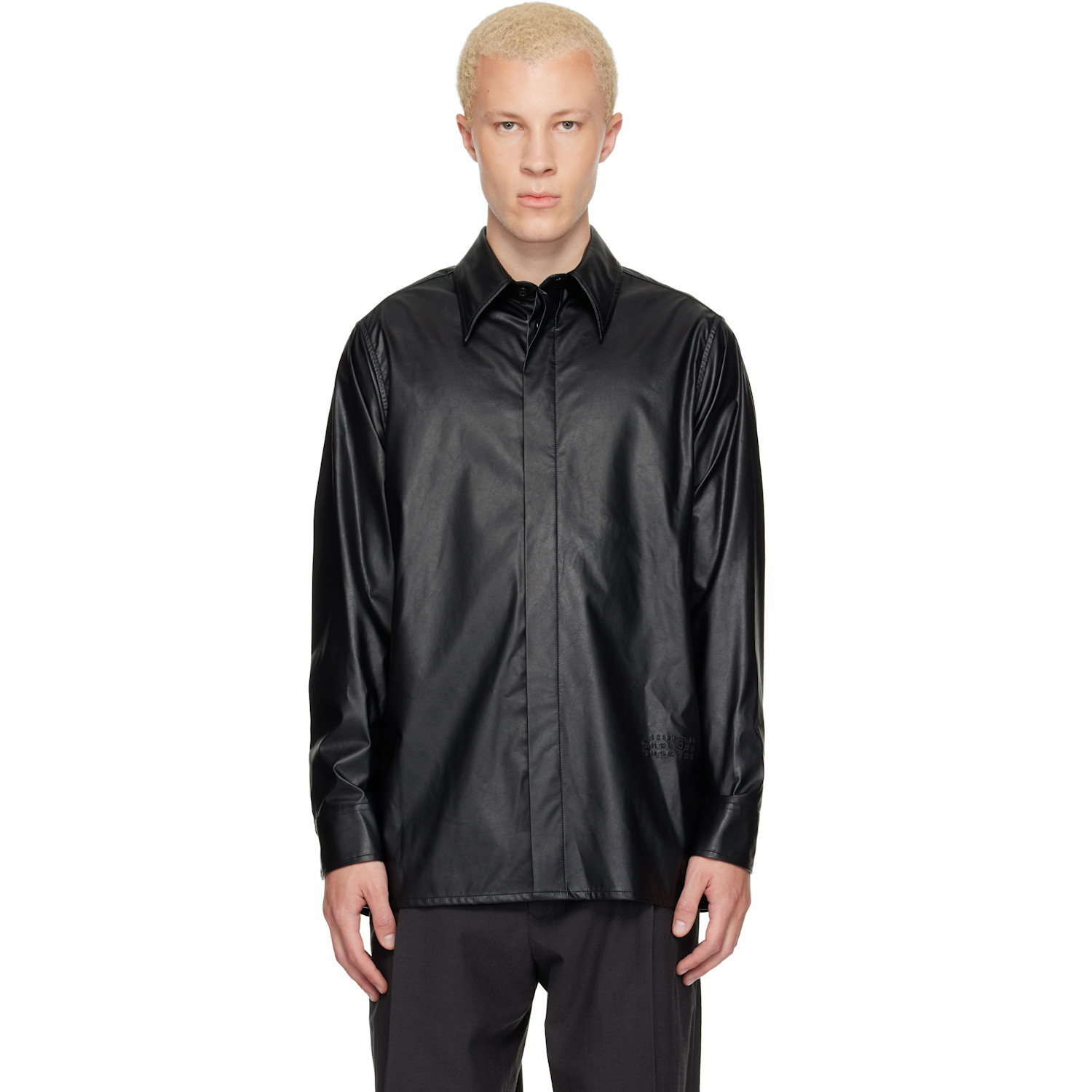 MM6 Maison Margiela Black Long-Sleeved Faux-Leather Shirt