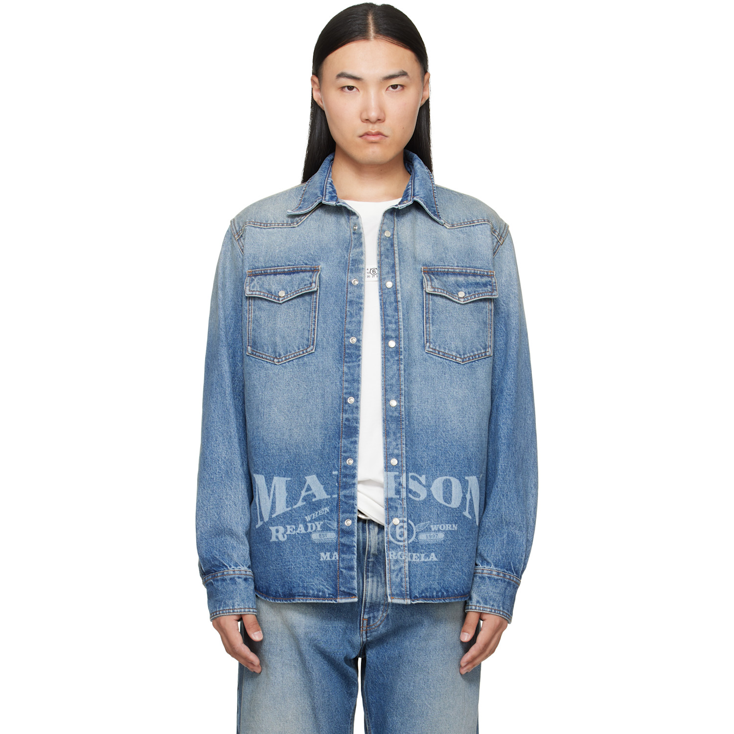 MM6 Maison Margiela Blue Long-Sleeved Denim Shirt