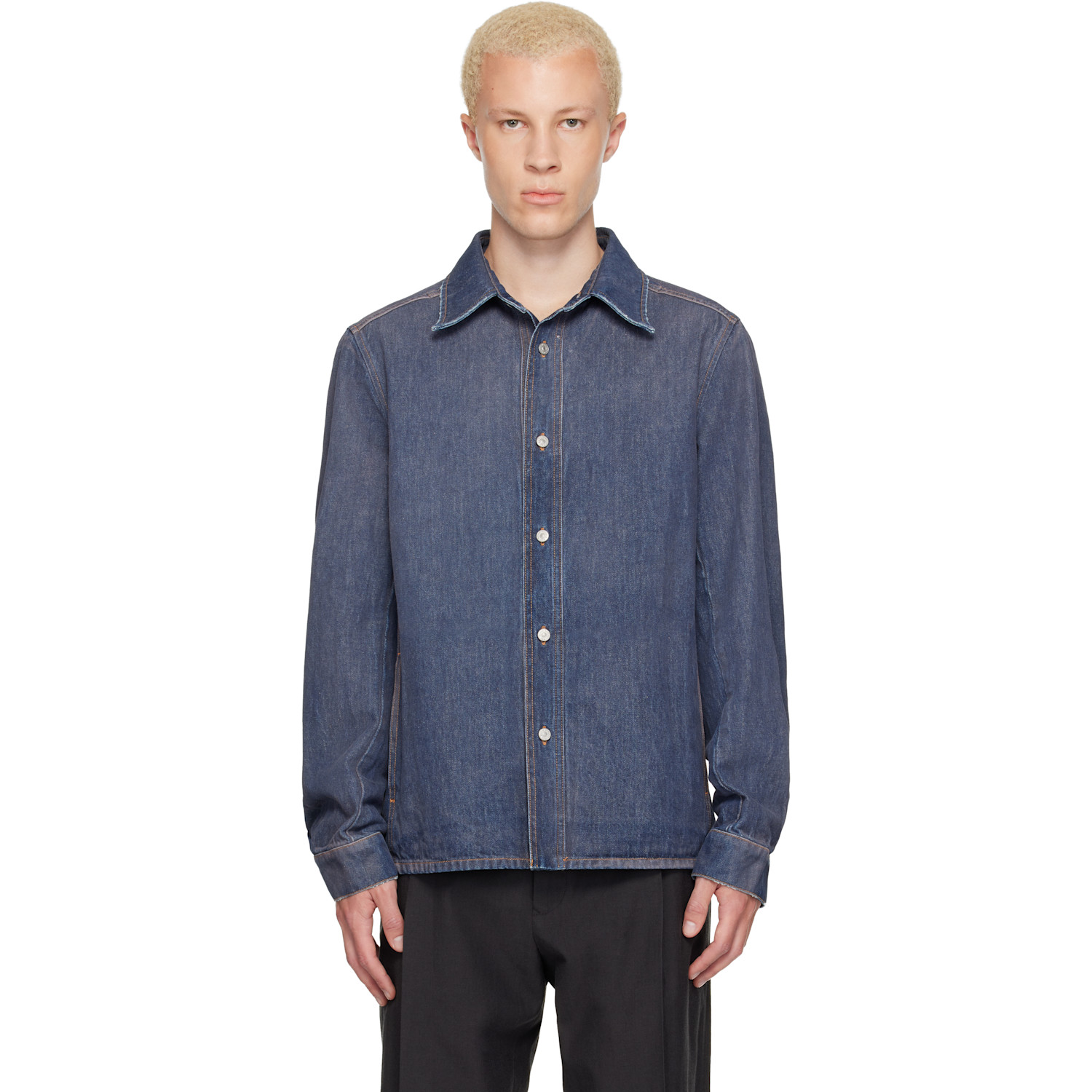 MM6 Maison Margiela Blue Long-Sleeved Denim Shirt