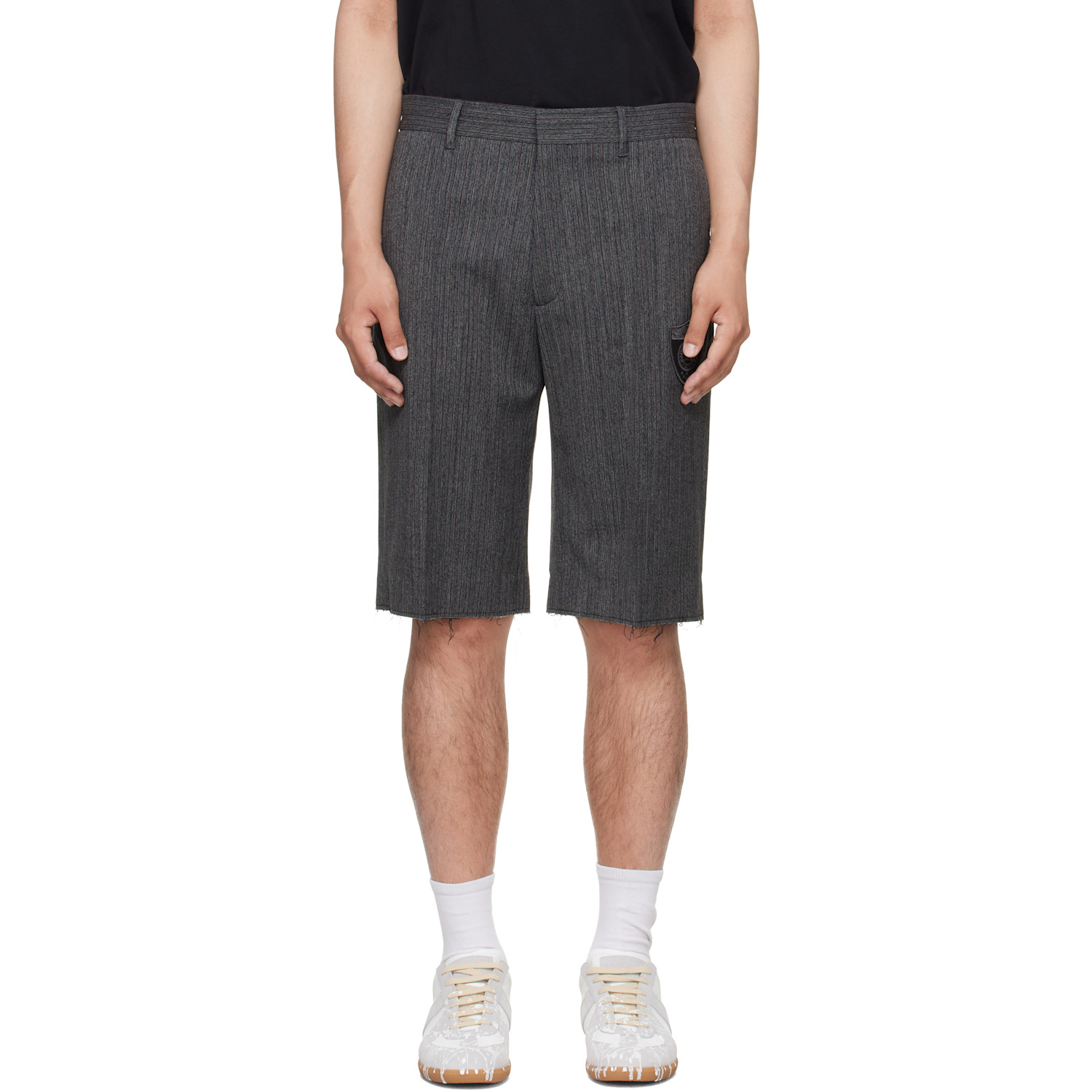 MM6 Maison Margiela Gray Pinstripe Wool-Blend Shorts