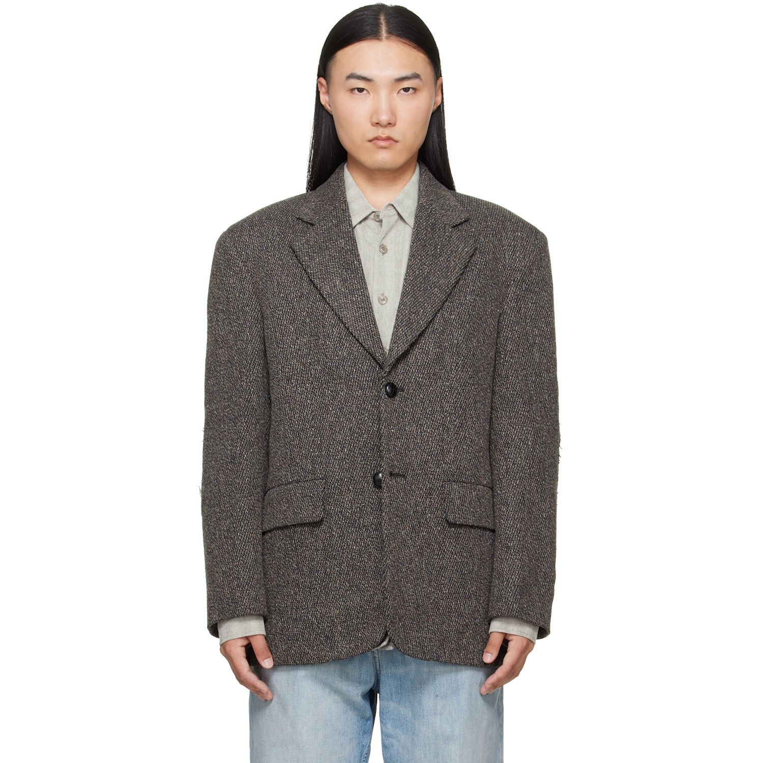 MM6 Maison Margiela Brown Wool Tweed Blazer