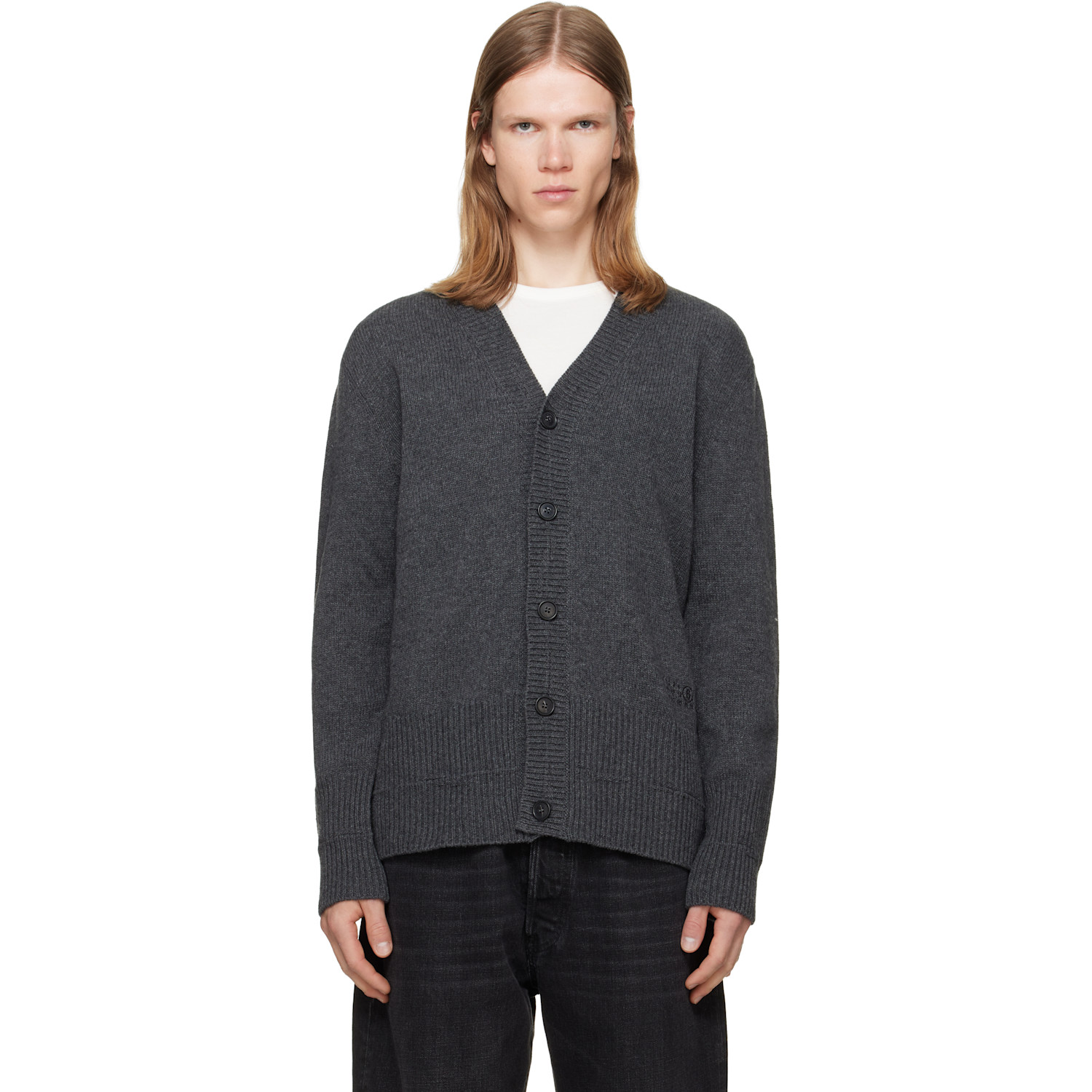 MM6 Maison Margiela Gray Wool V-neck Cardigan