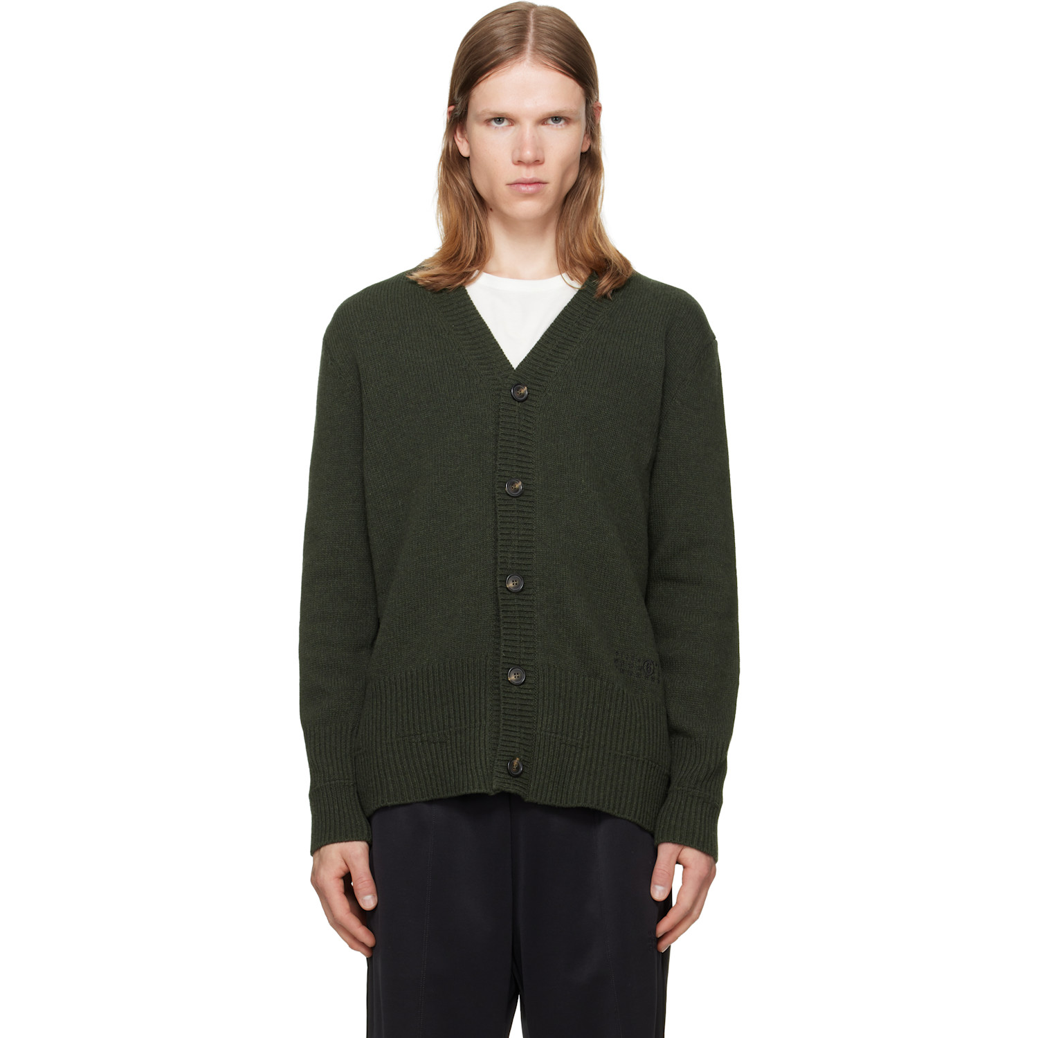 MM6 Maison Margiela Khaki Wool V-Neck Cardigan