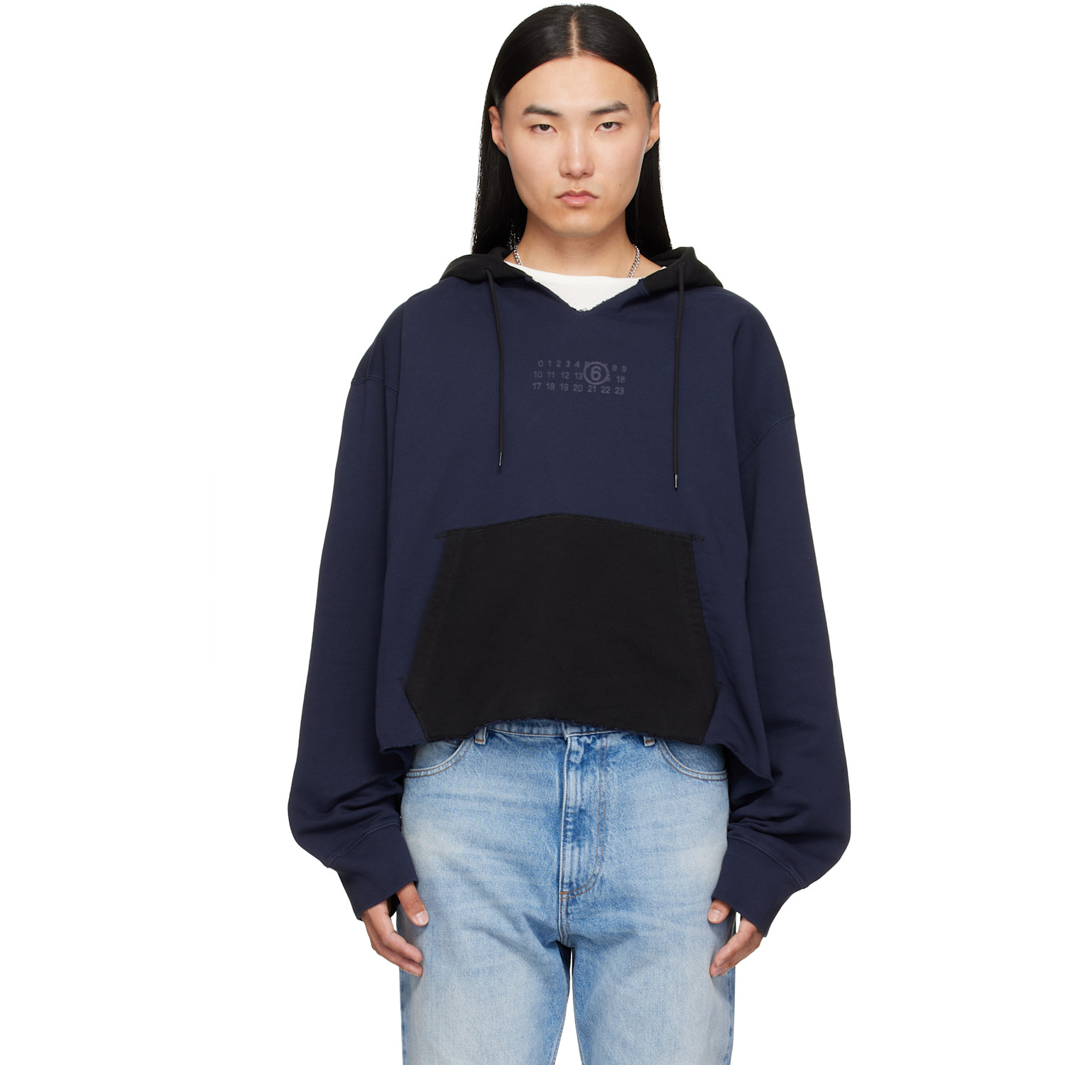 MM6 Maison Margiela Navy & Black Frayed Hoodie