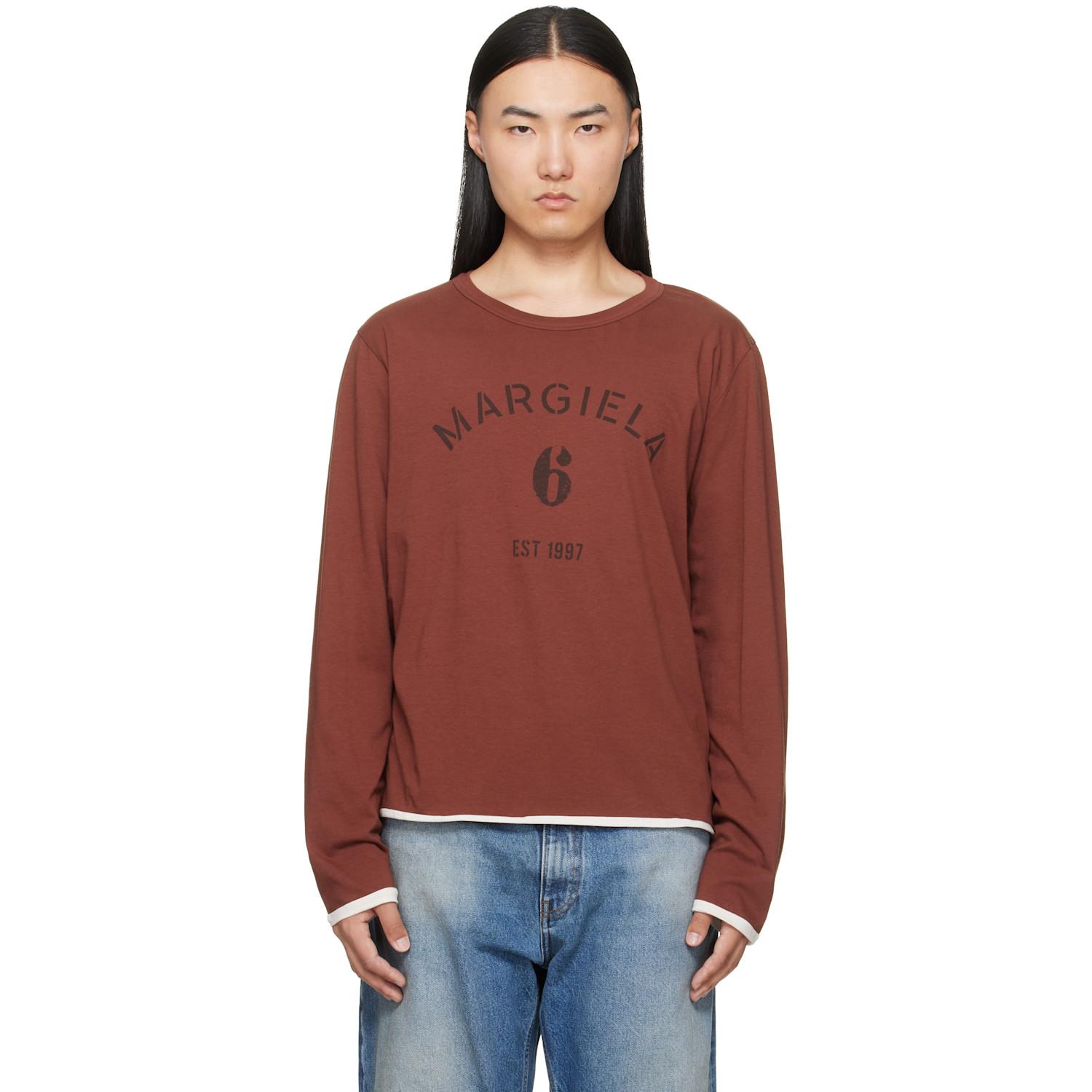 MM6 Maison Margiela Brown Long-Sleeved Reversible T-shirt