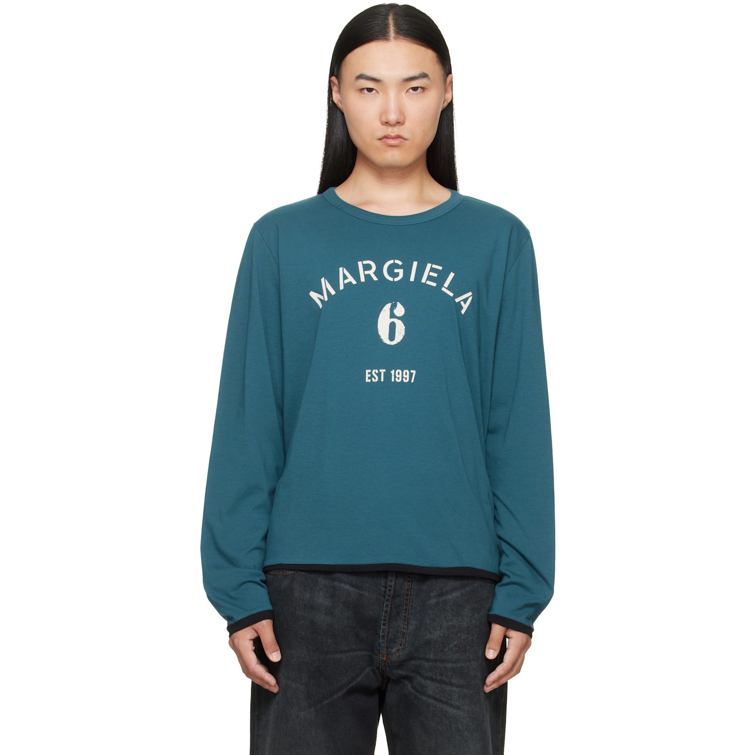 MM6 Maison Margiela Blue Long-Sleeved Reversible T-shirt