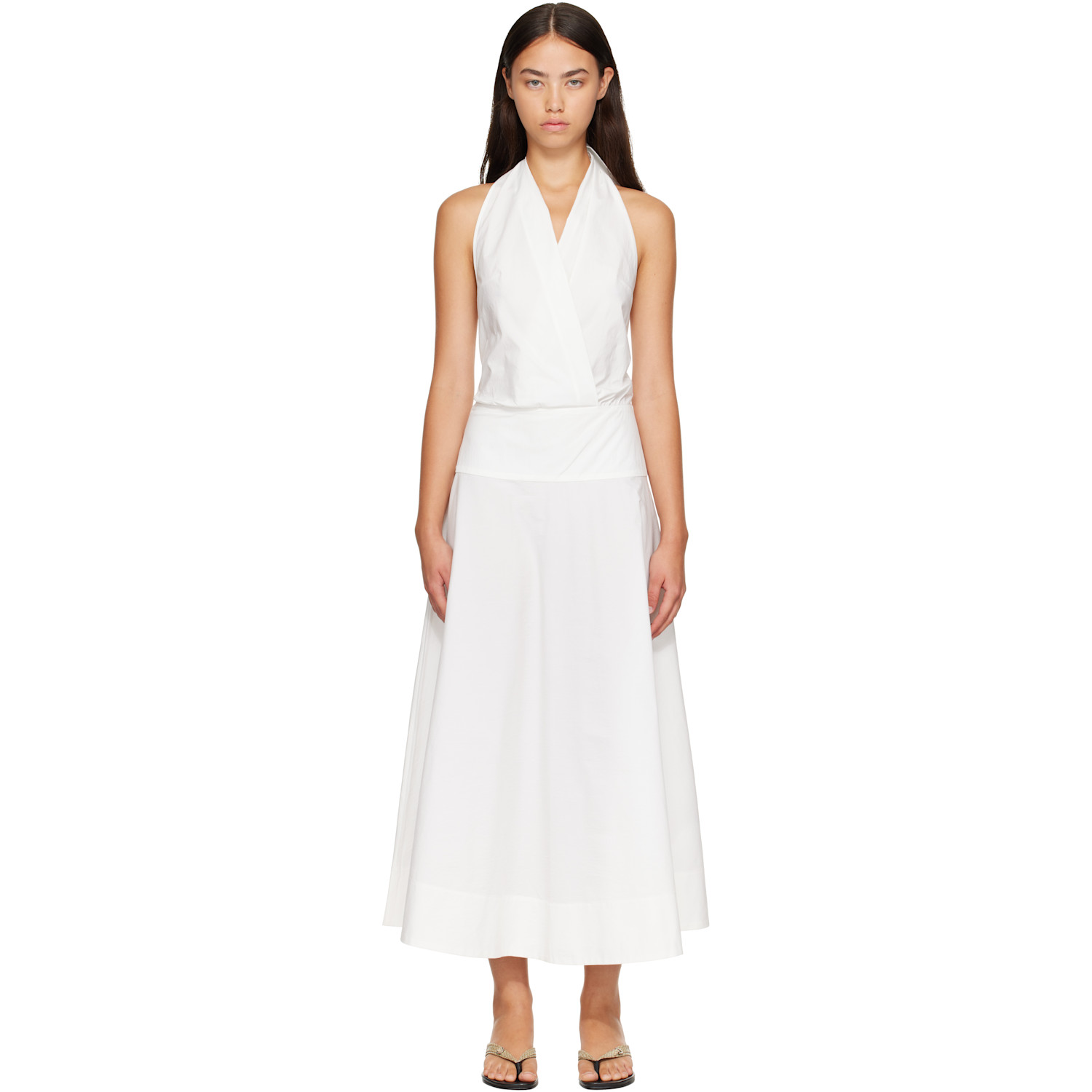 St. Agni White Halter Circle Hem Midi Dress