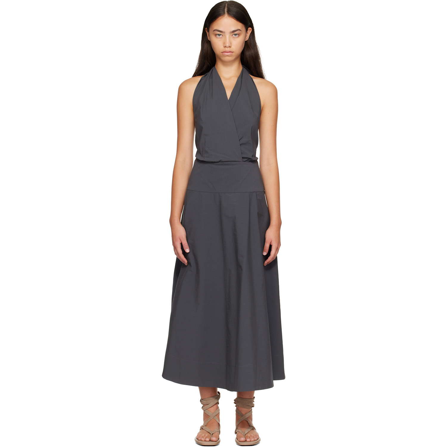 St. Agni Gray Halter Circle Hem Midi Dress