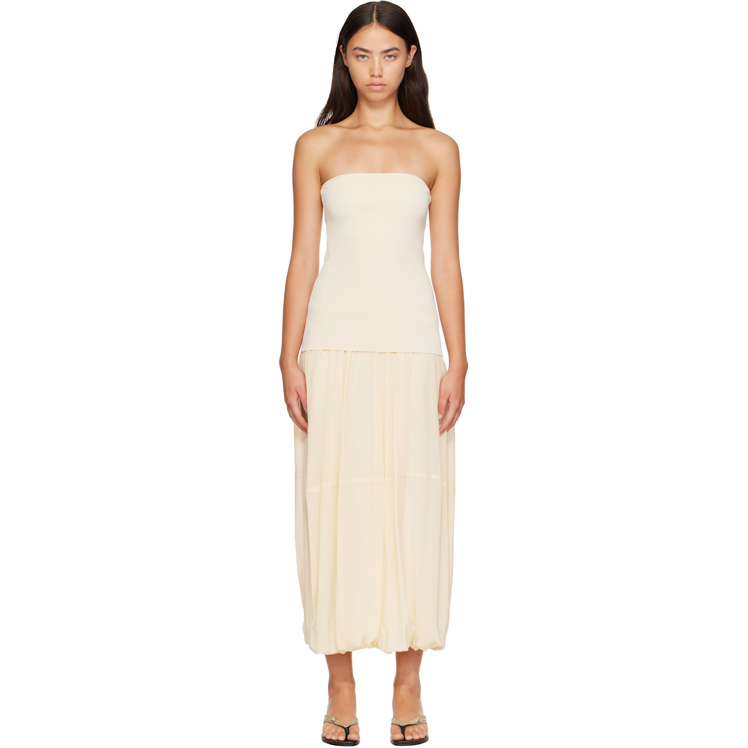 St. Agni Off-White Strapless Balloon Hem Maxi Dress