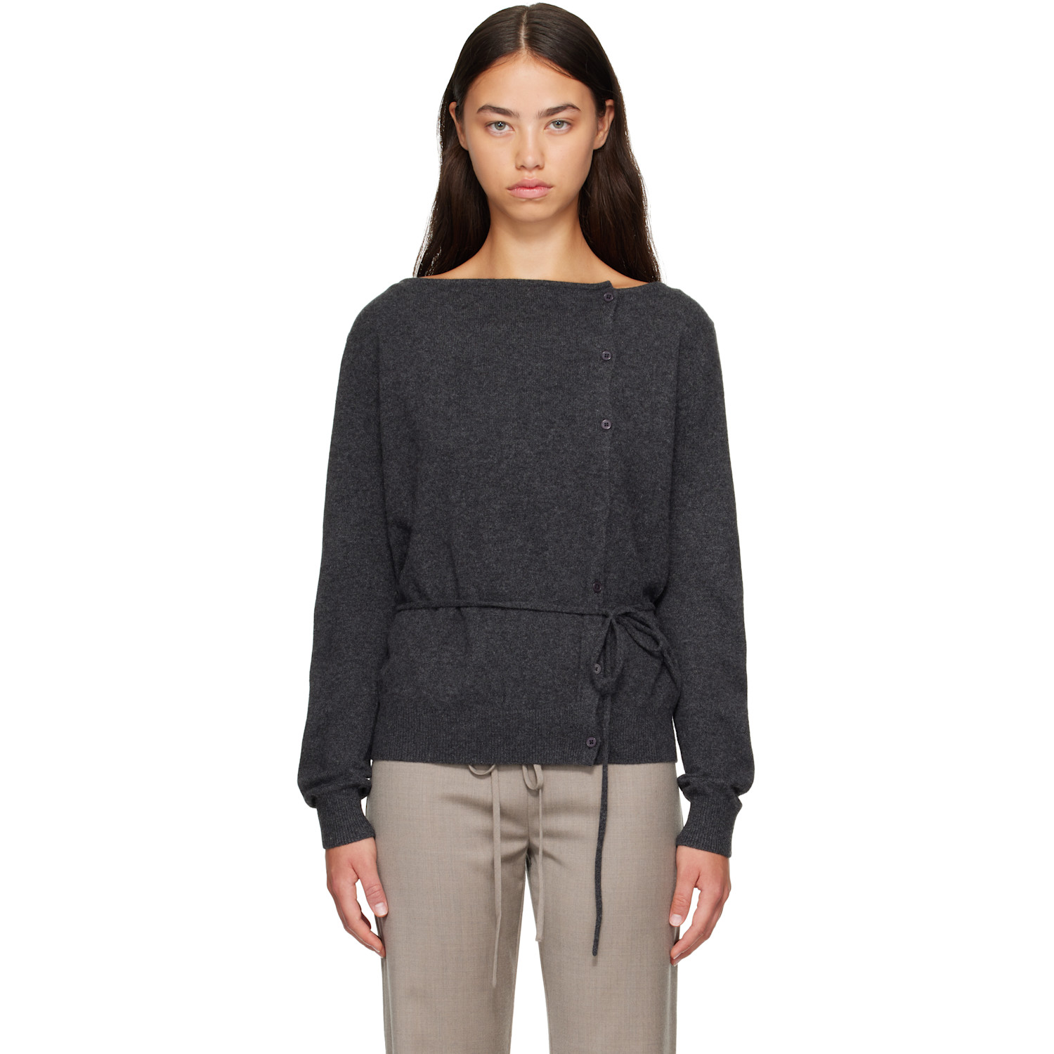 St. Agni Gray Cashmere Asymm Cardigan
